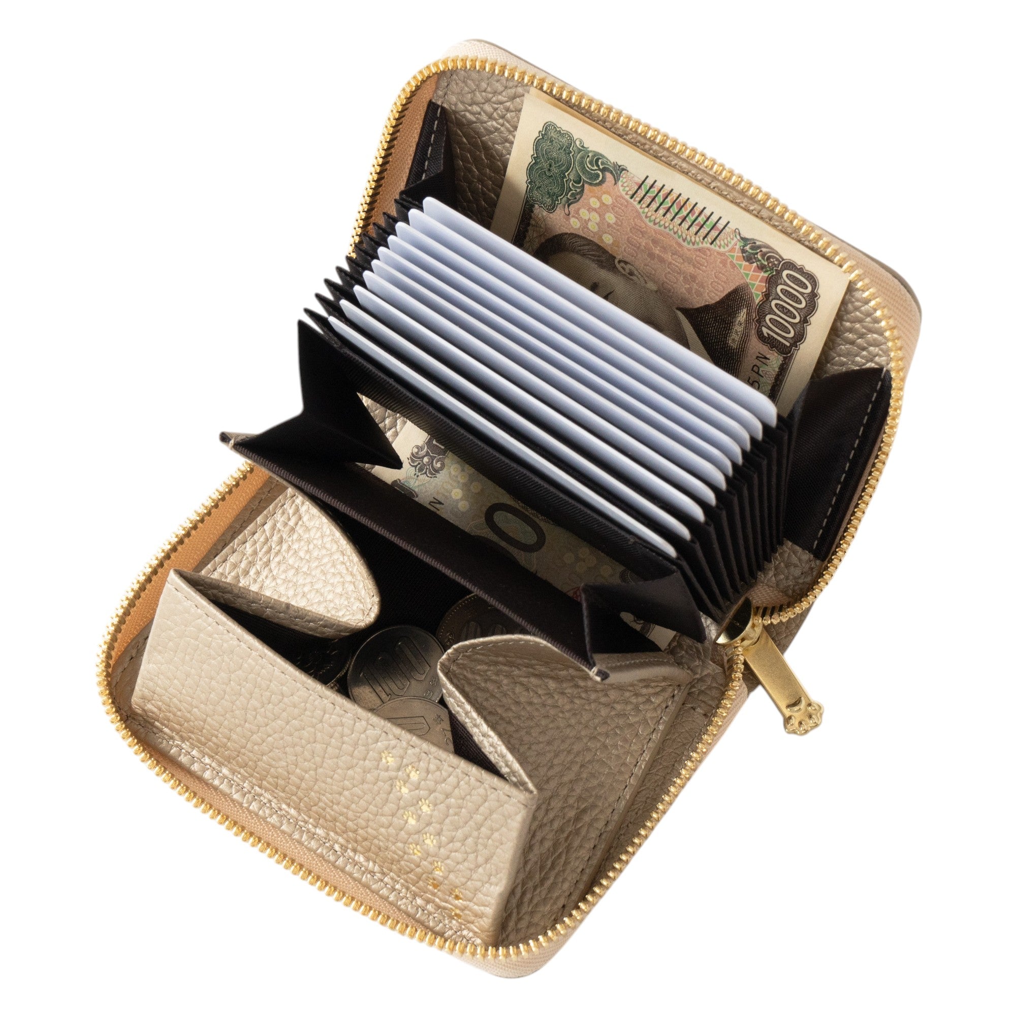 [Limited Edition] PAW Round Zipper Medium Wallet with Maneki-Neko Charm Set / Champagne Gold