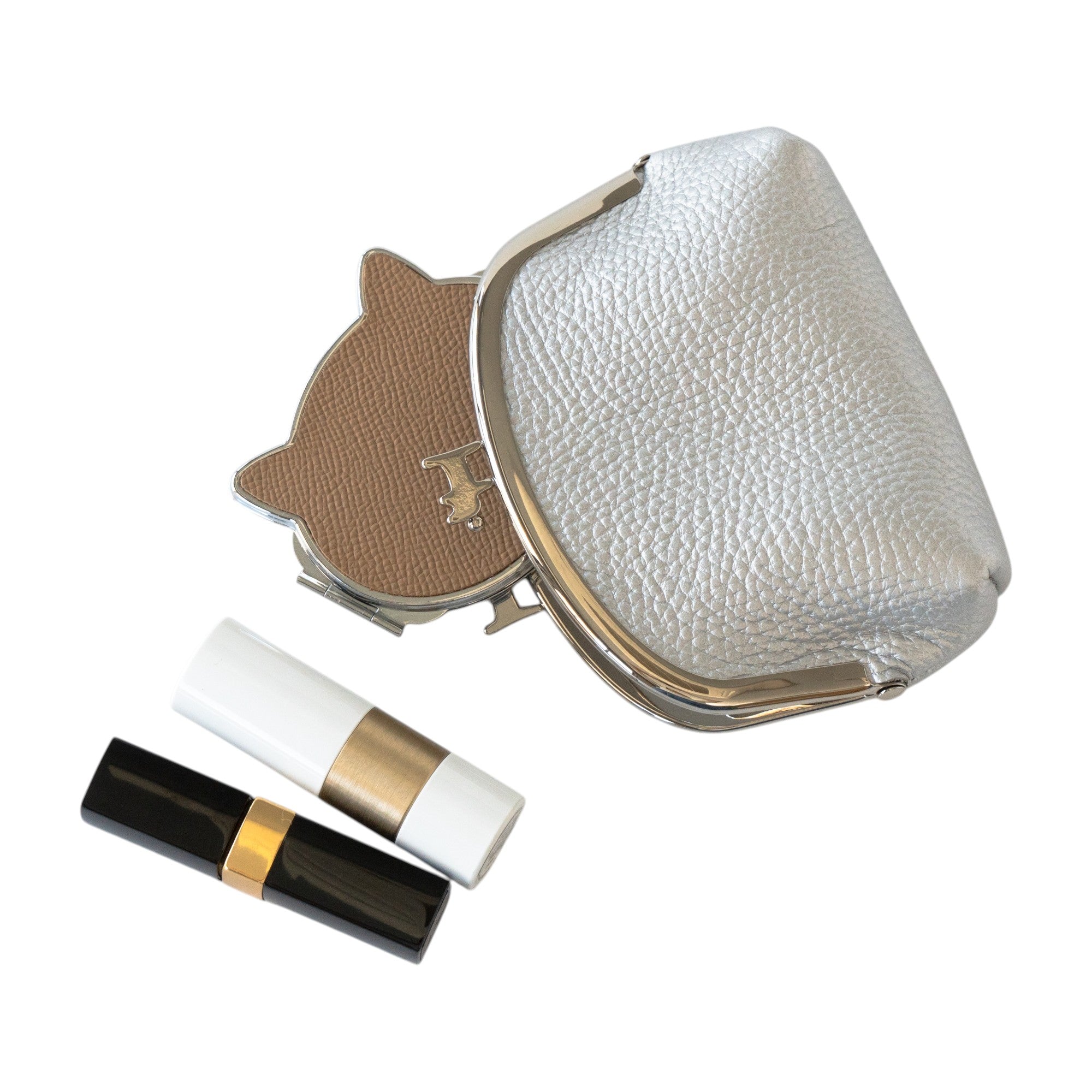 【期間限定：4/24(金)22:00〜26(日)】【受注生産】にゃまぐちポーチ   キュイール・マッシュ / シルバー