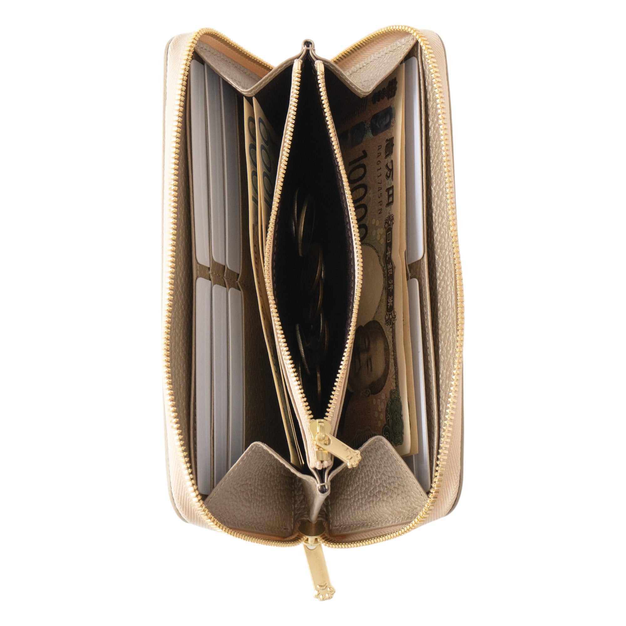 [Limited Quantity] PAW Round Zipper Long Wallet with Maneki-neko Charm Set / Champagne Gold