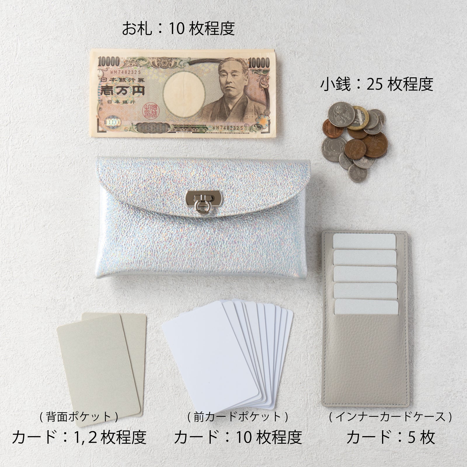 [Resale from 12/1 (Sun)] Flap Wallet Fleur Long (with inner card case and back pocket) Prism Leather / Aurora Silver