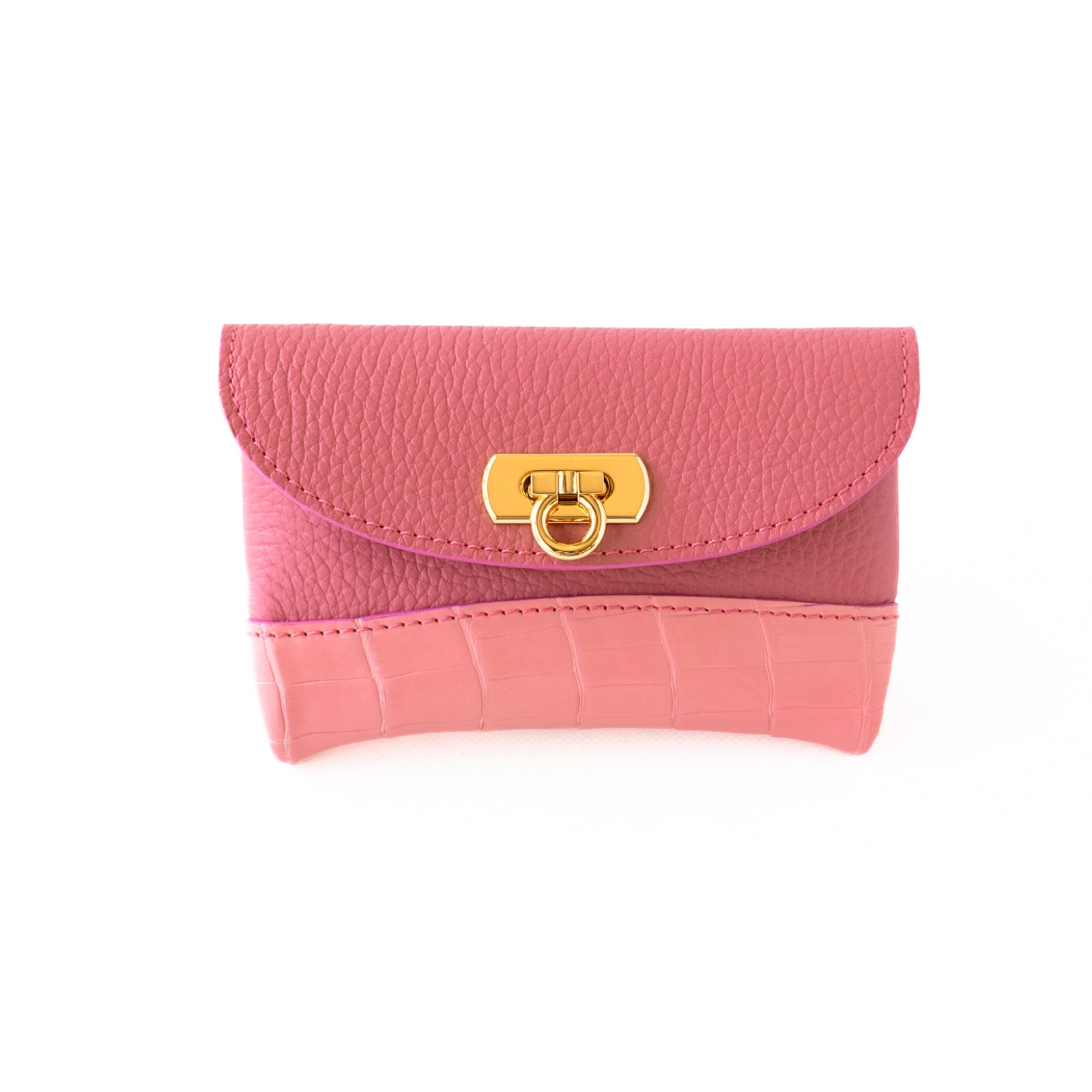 [Limited Item] Flap Wallet Fleur Medium Cuir Mache Crocodile Combination / Cherry Pink