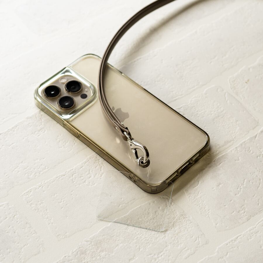 [6th Anniversary Sale] Leather smartphone strap (+ holder) Silver hardware / 110cm