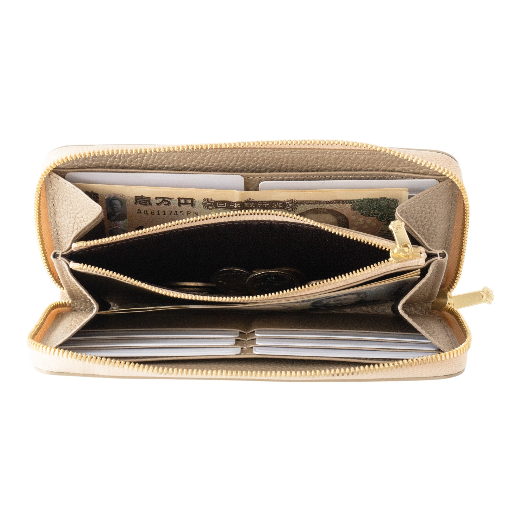 [Limited Quantity] PAW Round Zipper Long Wallet with Maneki-neko Charm Set / Champagne Gold