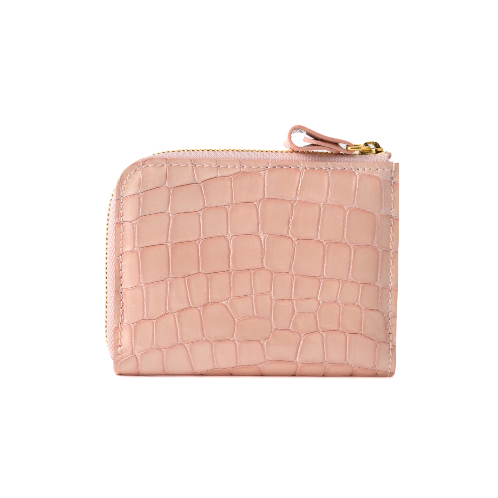 L-shaped zipper minimal wallet in Chromer leather / Peach jelly