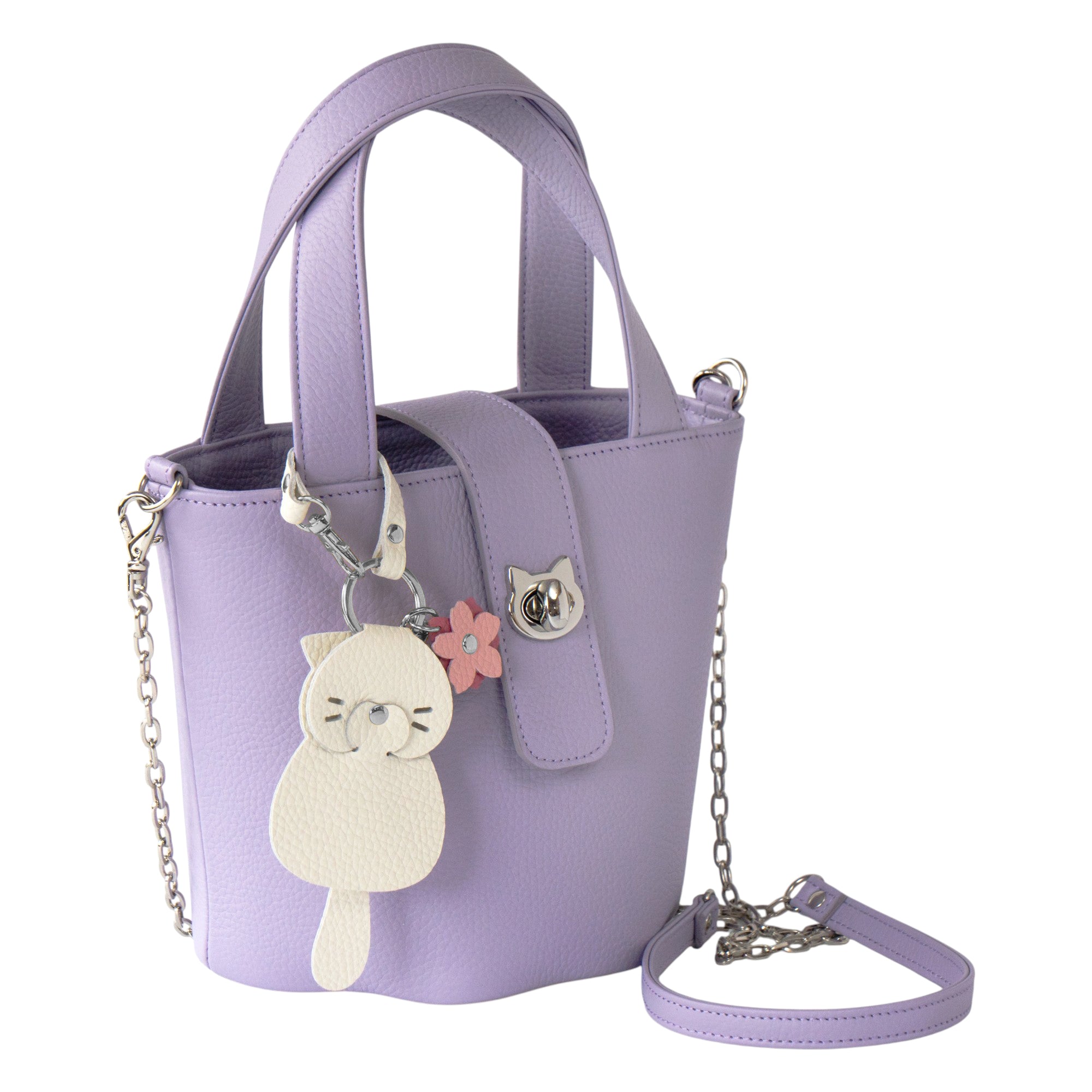 【3/20(金)20:00～ 数量限定】【さくらねこの日特別SET】チェーンショルダー付きミニバッグ・PAW  (パウ)   さくらねこチャームSET  / ラベンダー