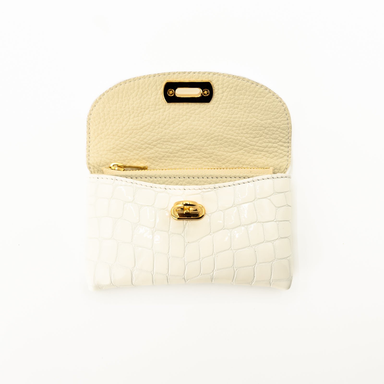 Medium Flap Wallet in Chromel Leather / Pure White