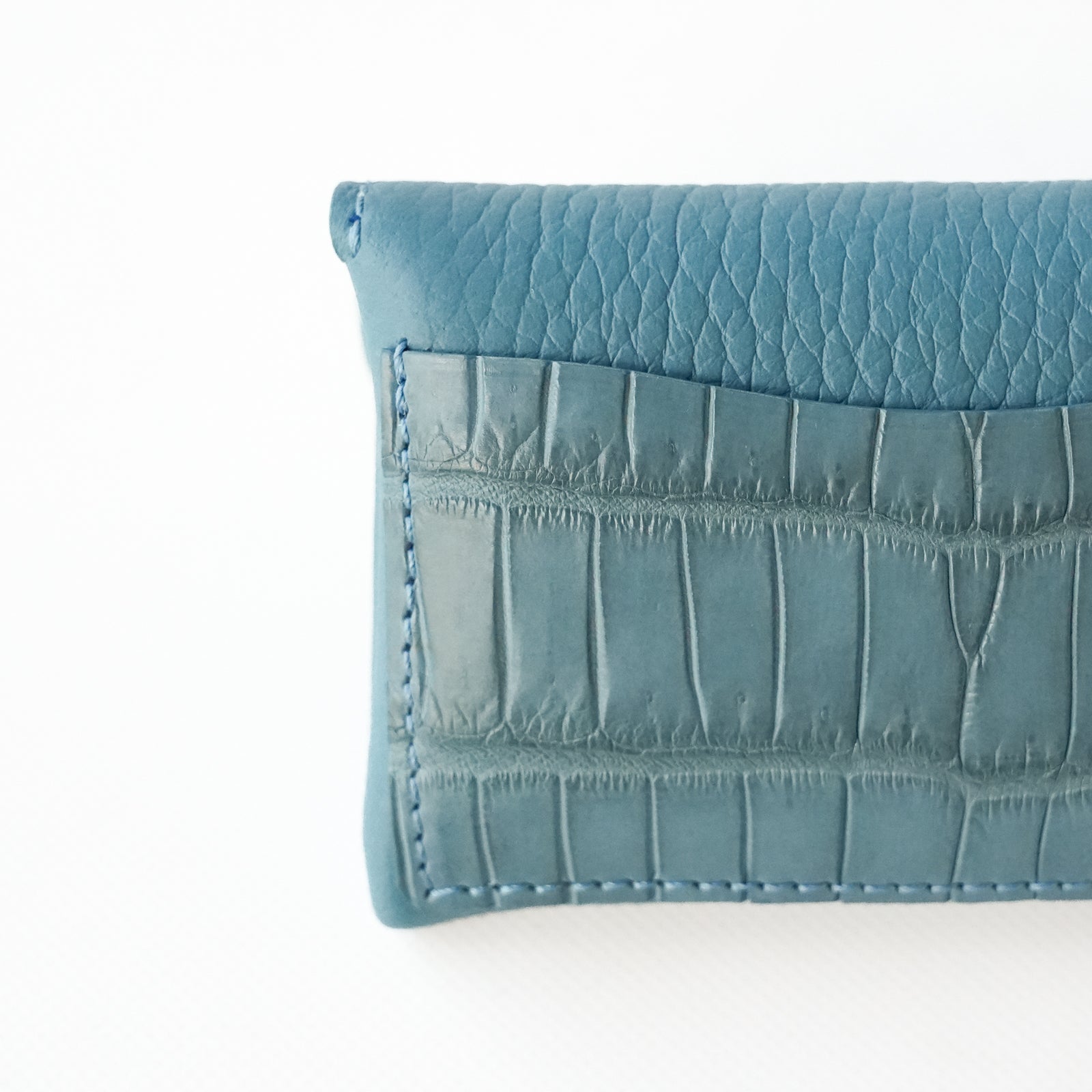 [6th Anniversary Sale] Soft leather flap mini wallet in Swift leather / Taurillon Clemence (crocodile pocket on the back)