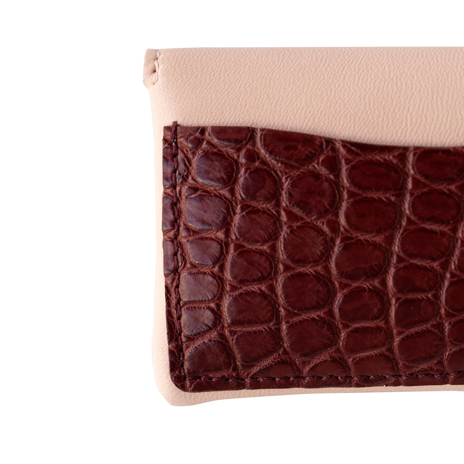 [Year-end Thanksgiving Sale] Leather flap wallet Fleur Mini (with crocodile pocket on the back) Swift leather / pink beige