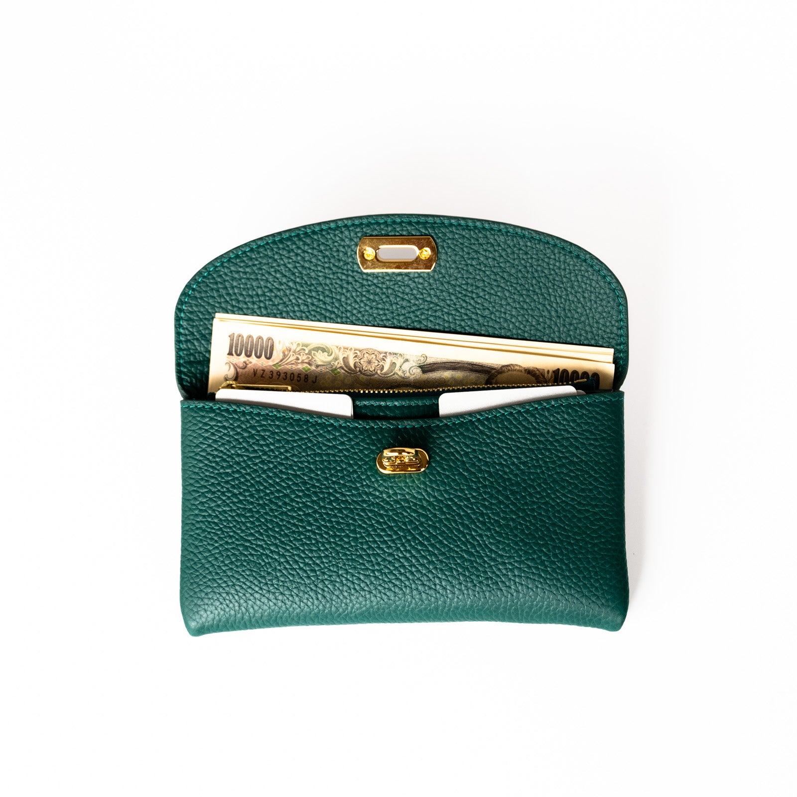 【受注生産】フラップウォレット フルール・ロング キュイール・マッシュ／エメラルド