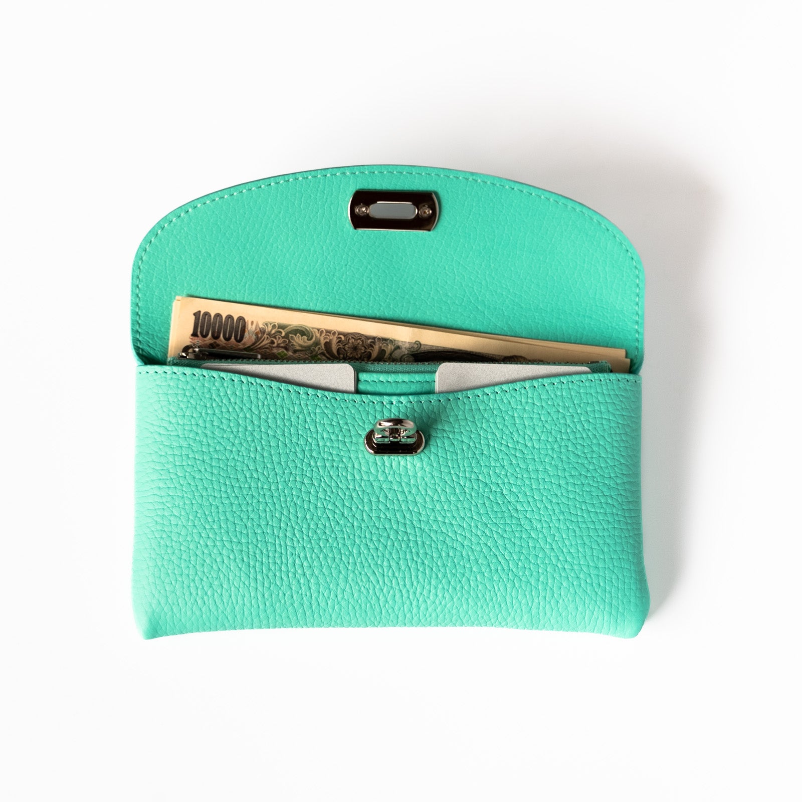 【受注生産】フラップウォレット フルール・ロング キュイール・マッシュ／ブルードラジェ