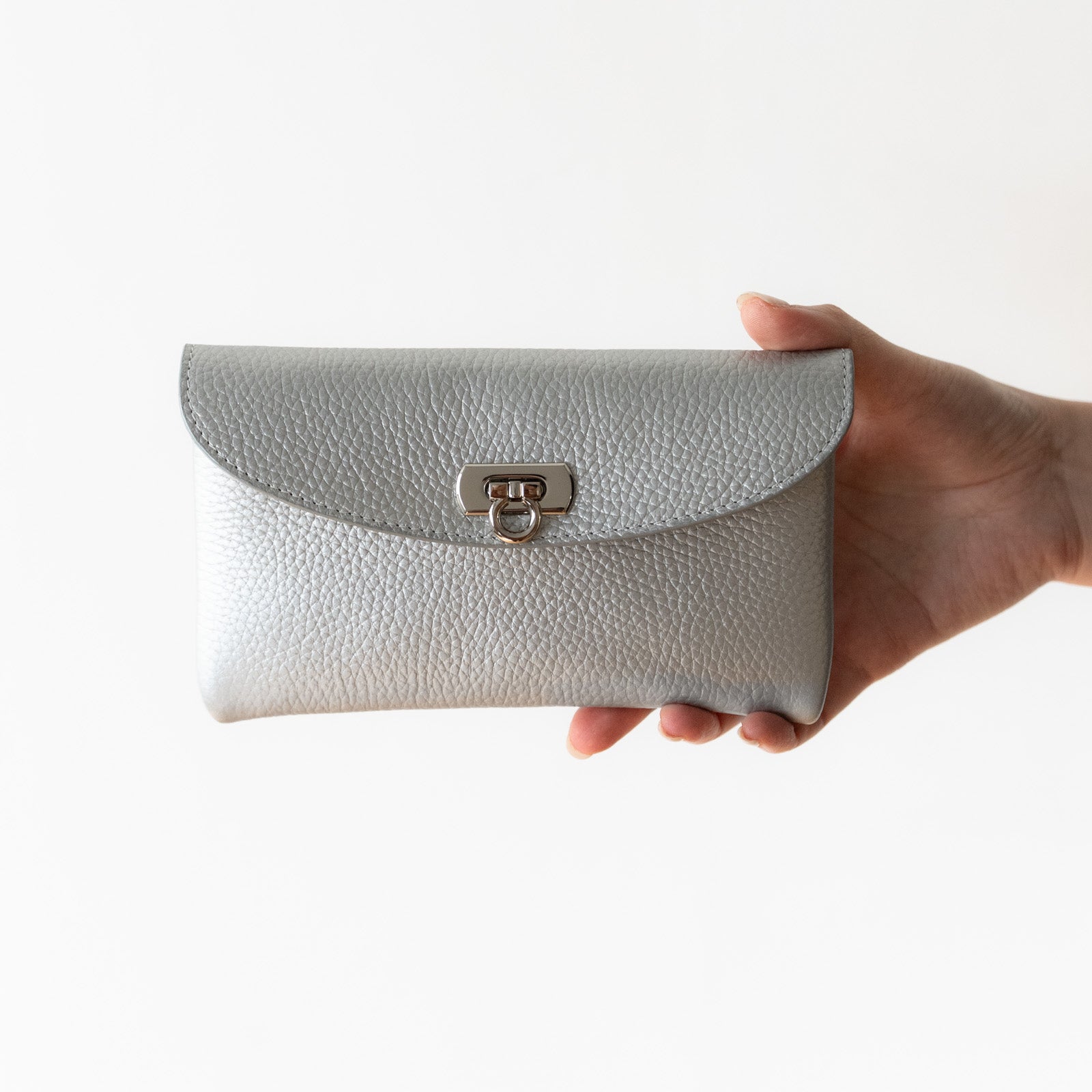 【受注生産】フラップウォレット フルール・ロング キュイール・マッシュ／シルバー