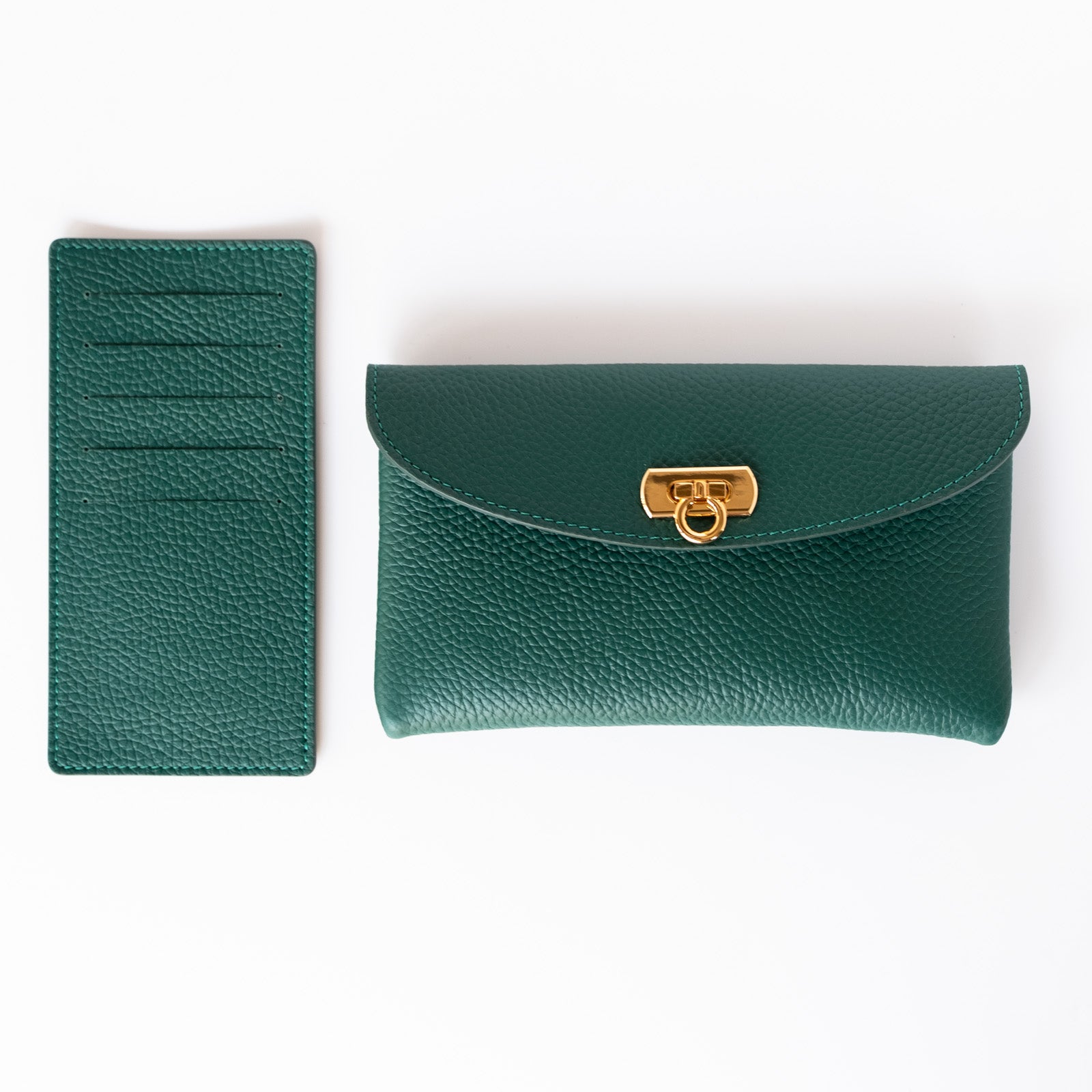 【受注生産】フラップウォレット フルール・ロング キュイール・マッシュ／エメラルド