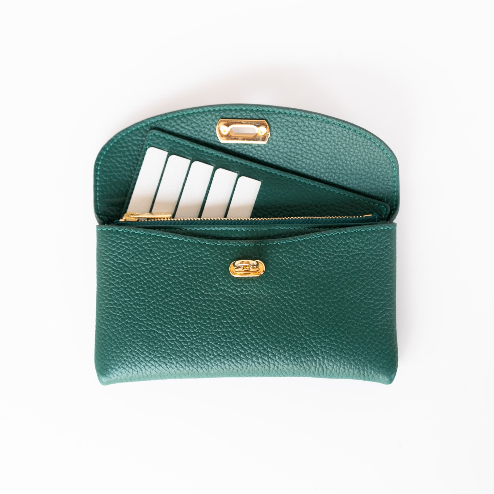 【受注生産】フラップウォレット フルール・ロング キュイール・マッシュ／エメラルド