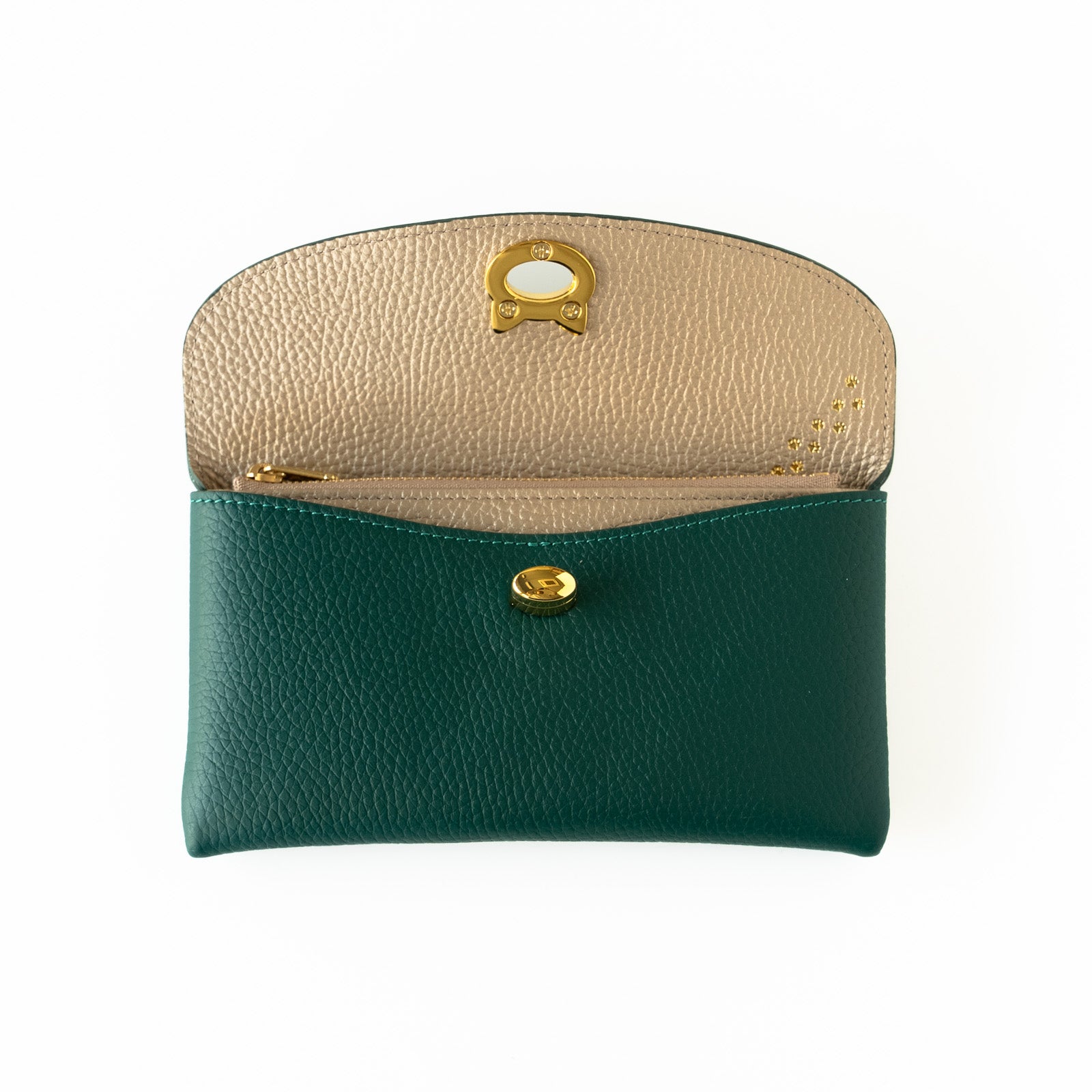 [Limited Edition Color] Flap Wallet Flunia Long Cuir Mash / Emerald x Champagne Gold