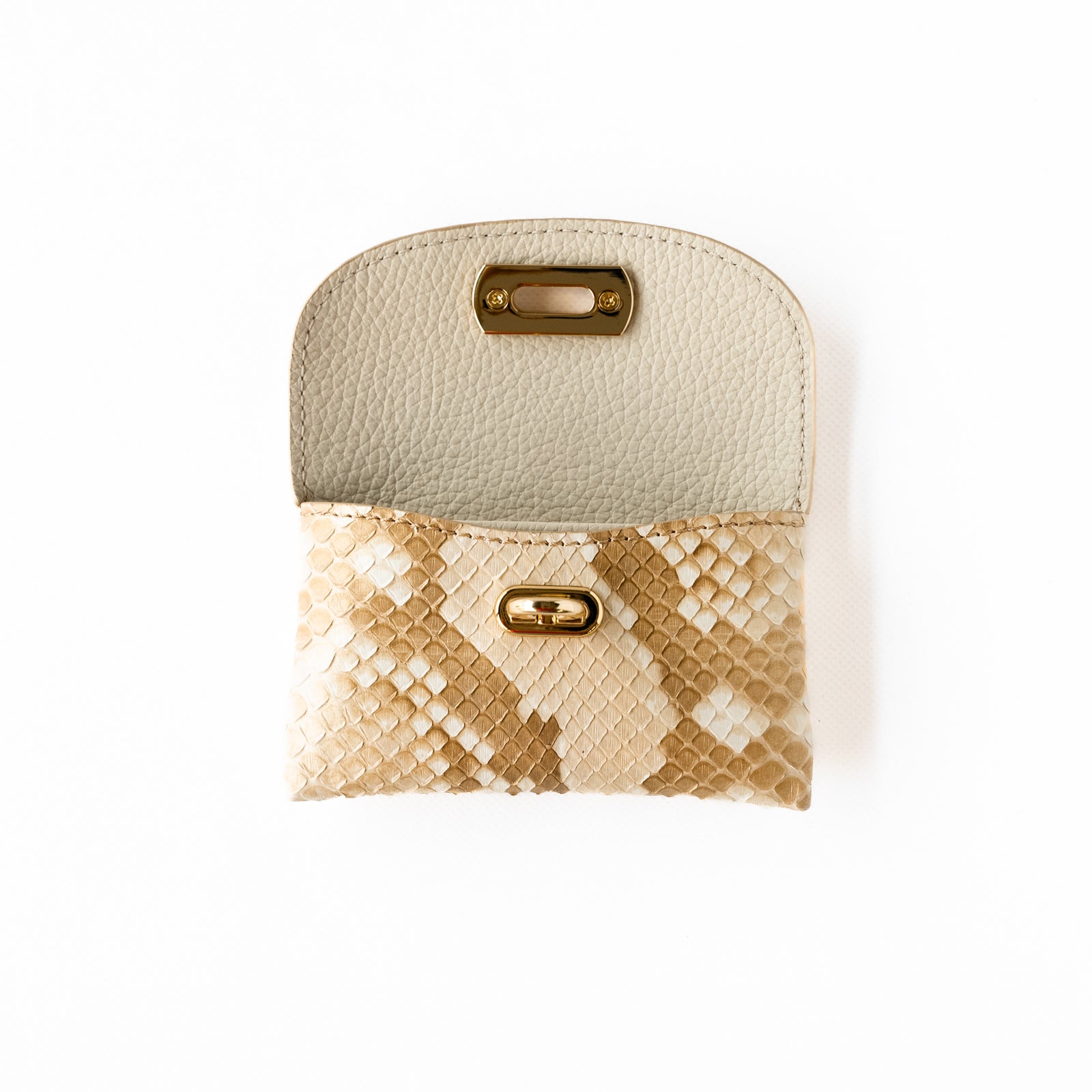 Soft leather flap mini wallet / Gold python / Pearl gold 