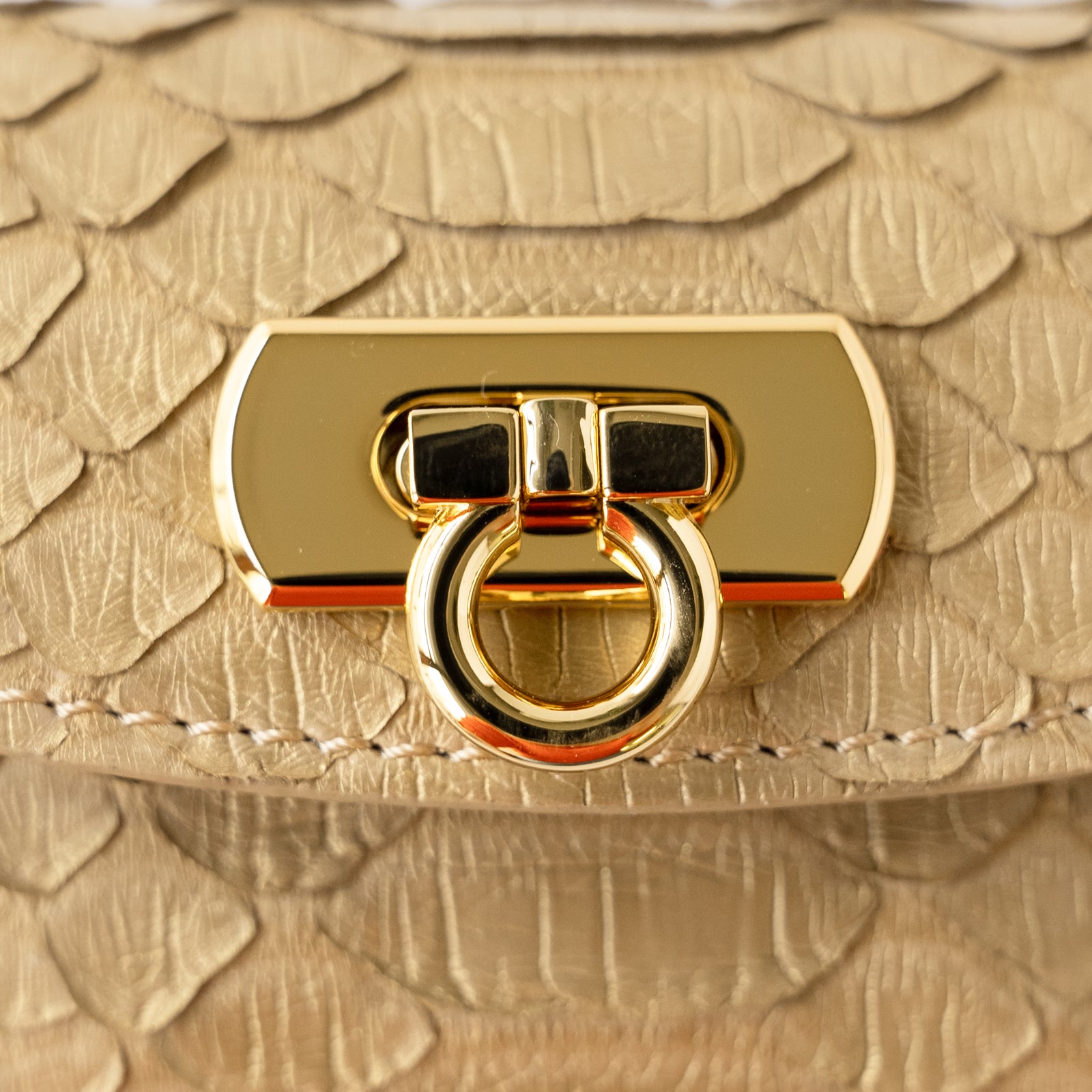 Soft leather flap mini wallet / Gold python / Antique gold 