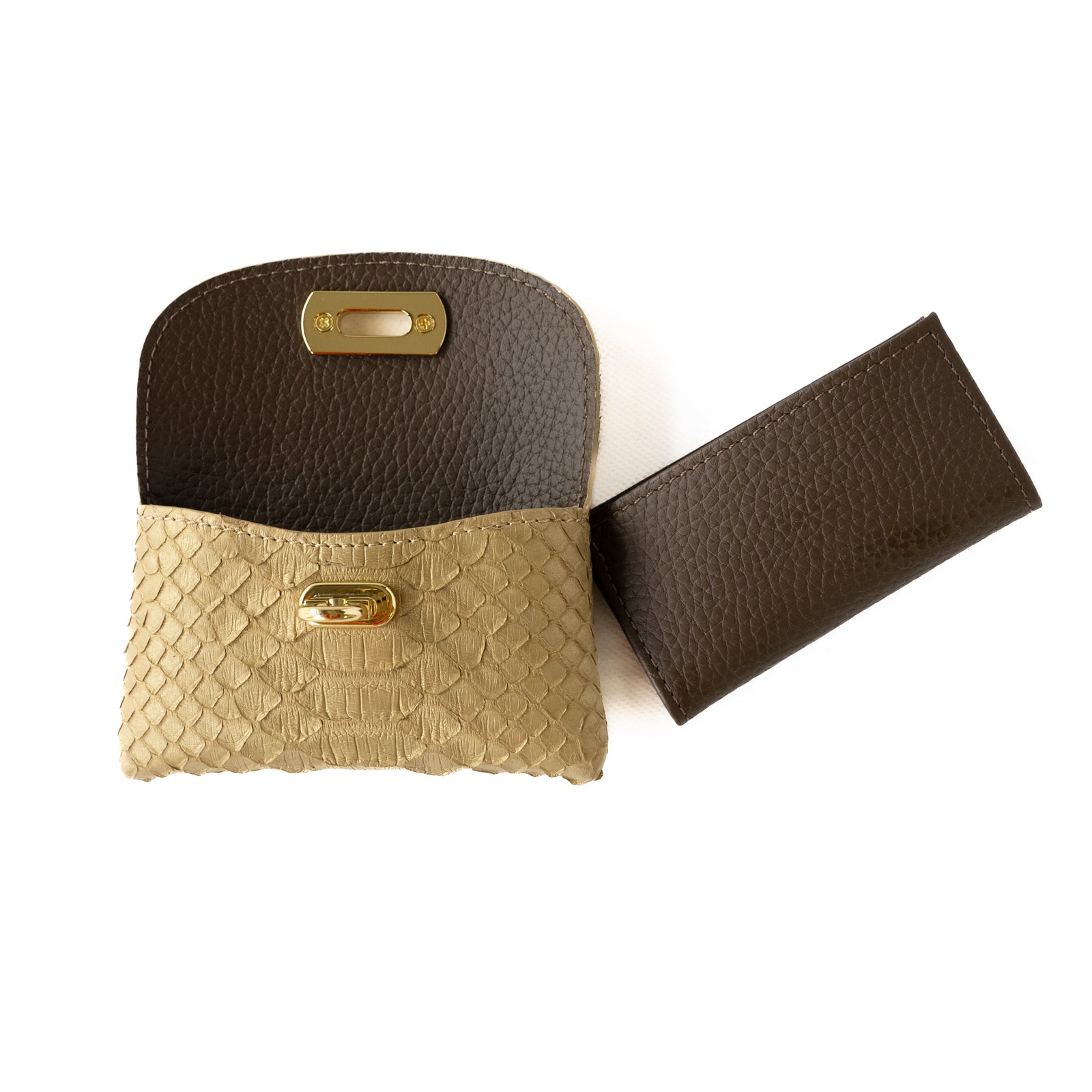 Soft leather flap mini wallet / Gold python / Antique gold 