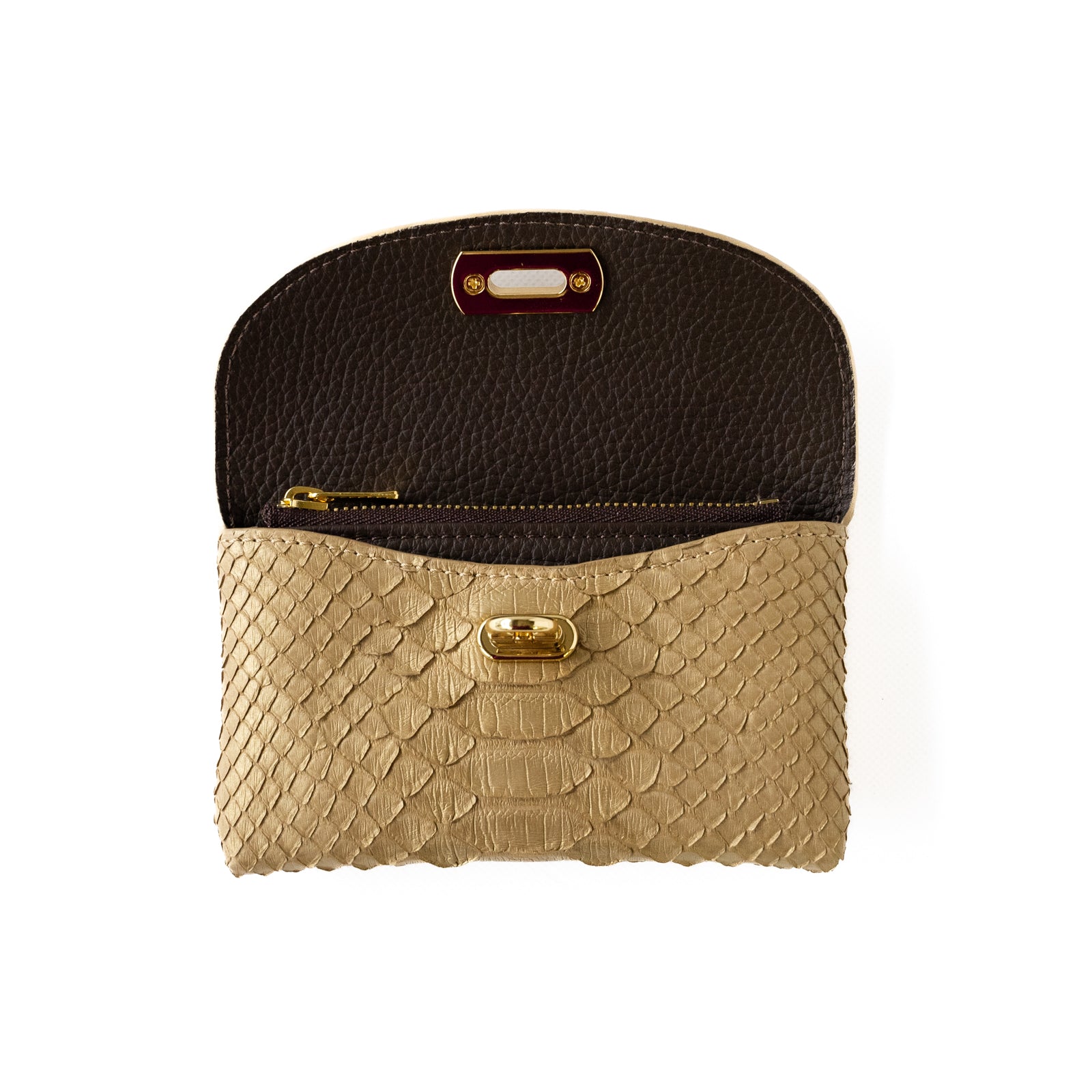 Soft leather flap middle wallet / Gold python / Antique gold