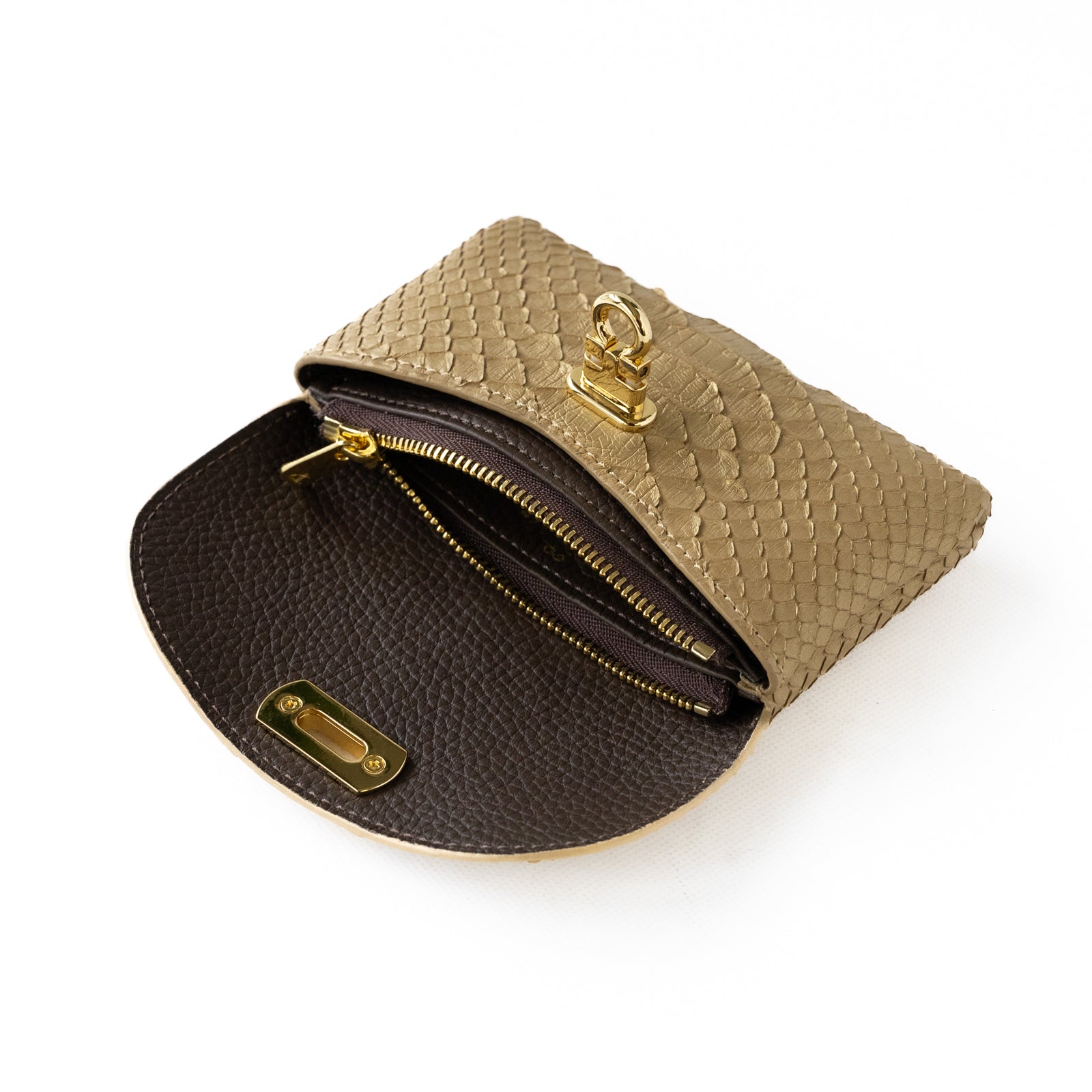 Soft leather flap middle wallet / Gold python / Antique gold