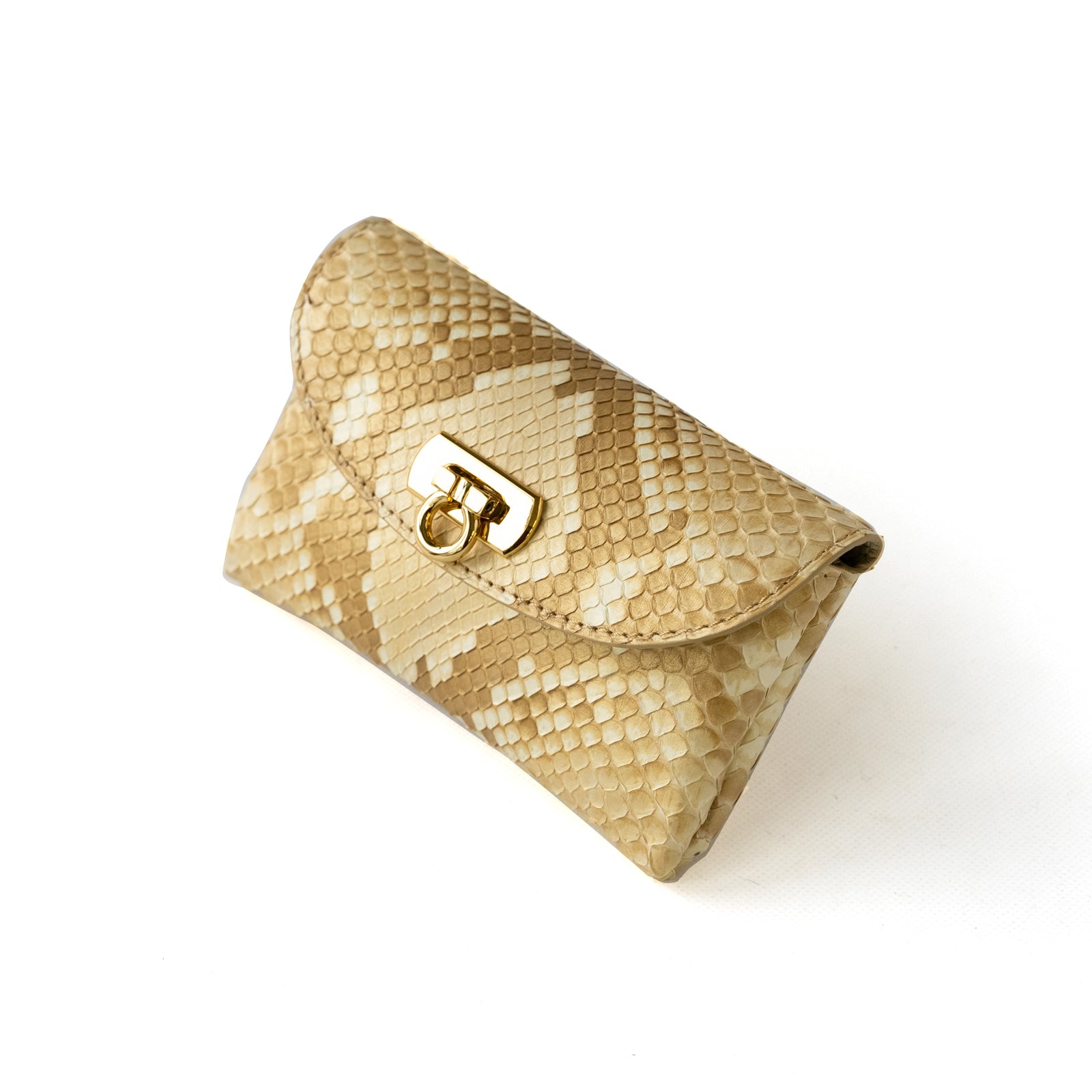 Soft leather flap middle wallet / Gold python / Pearl gold