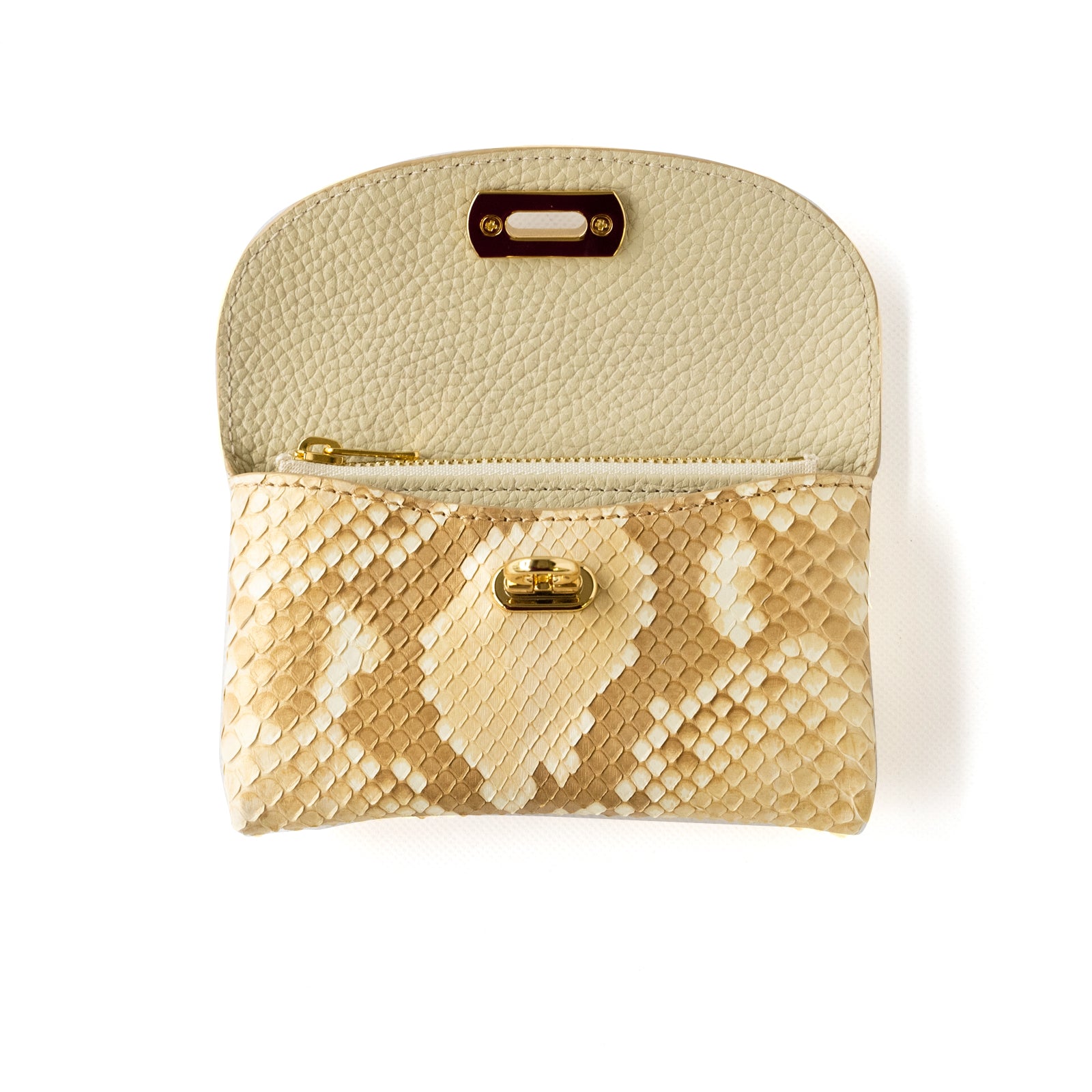 Soft leather flap middle wallet / Gold python / Pearl gold