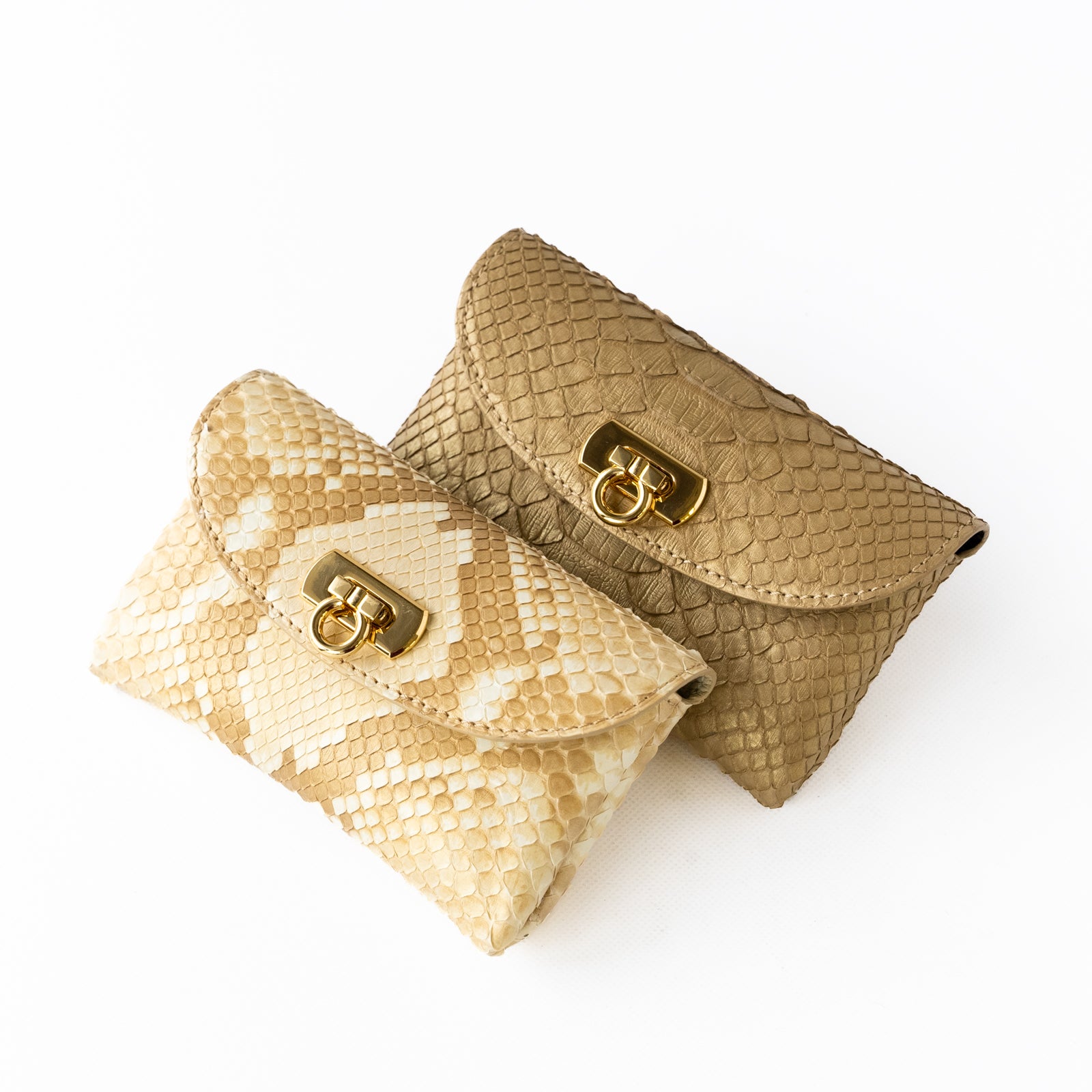 Soft leather flap middle wallet / Gold python / Antique gold