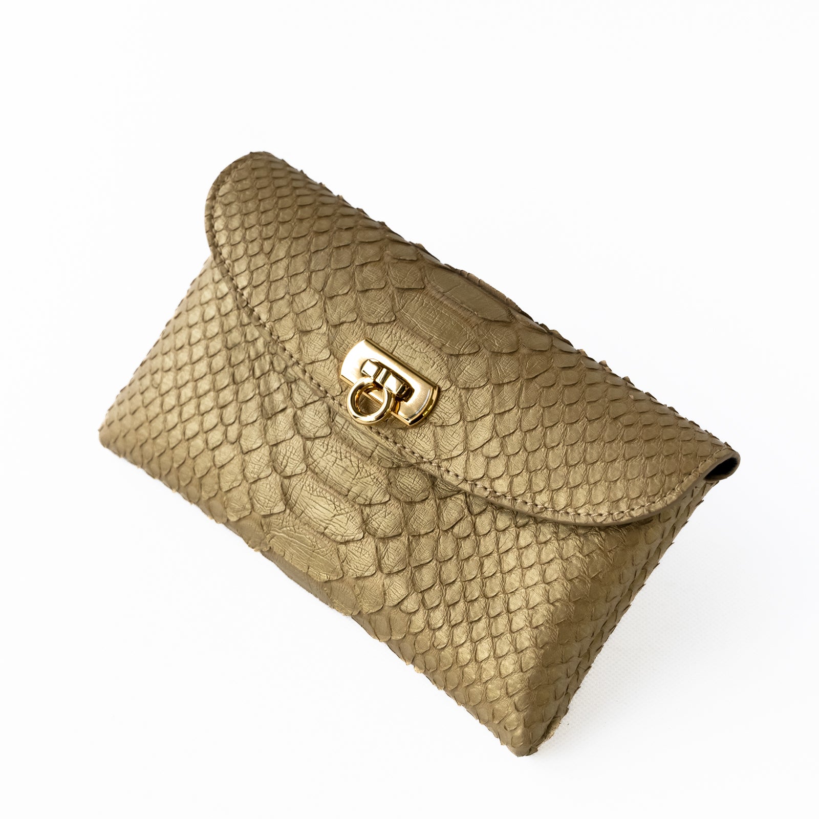 Soft leather flap long wallet / Gold python / Antique gold 