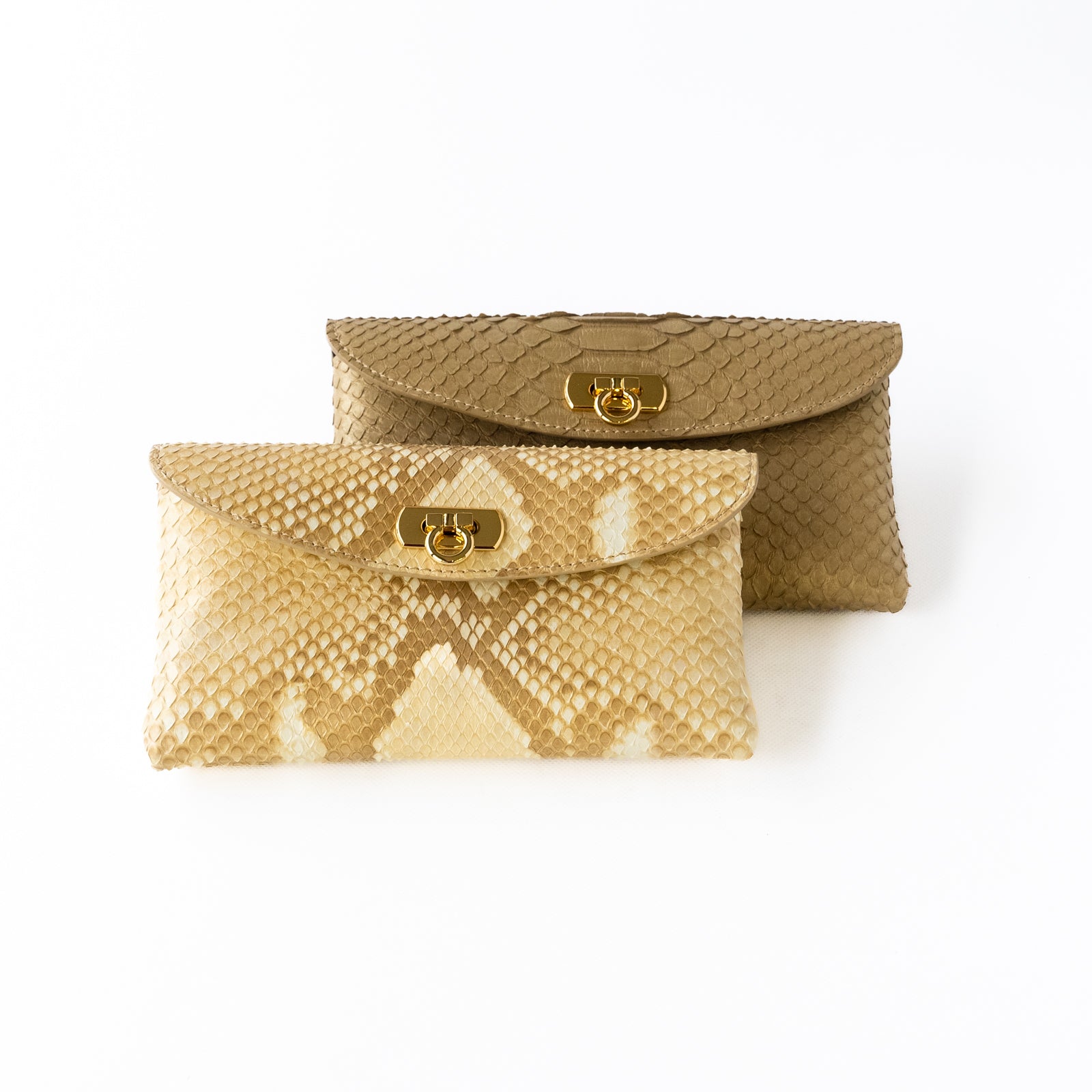 Soft leather flap long wallet / Gold python / Antique gold 