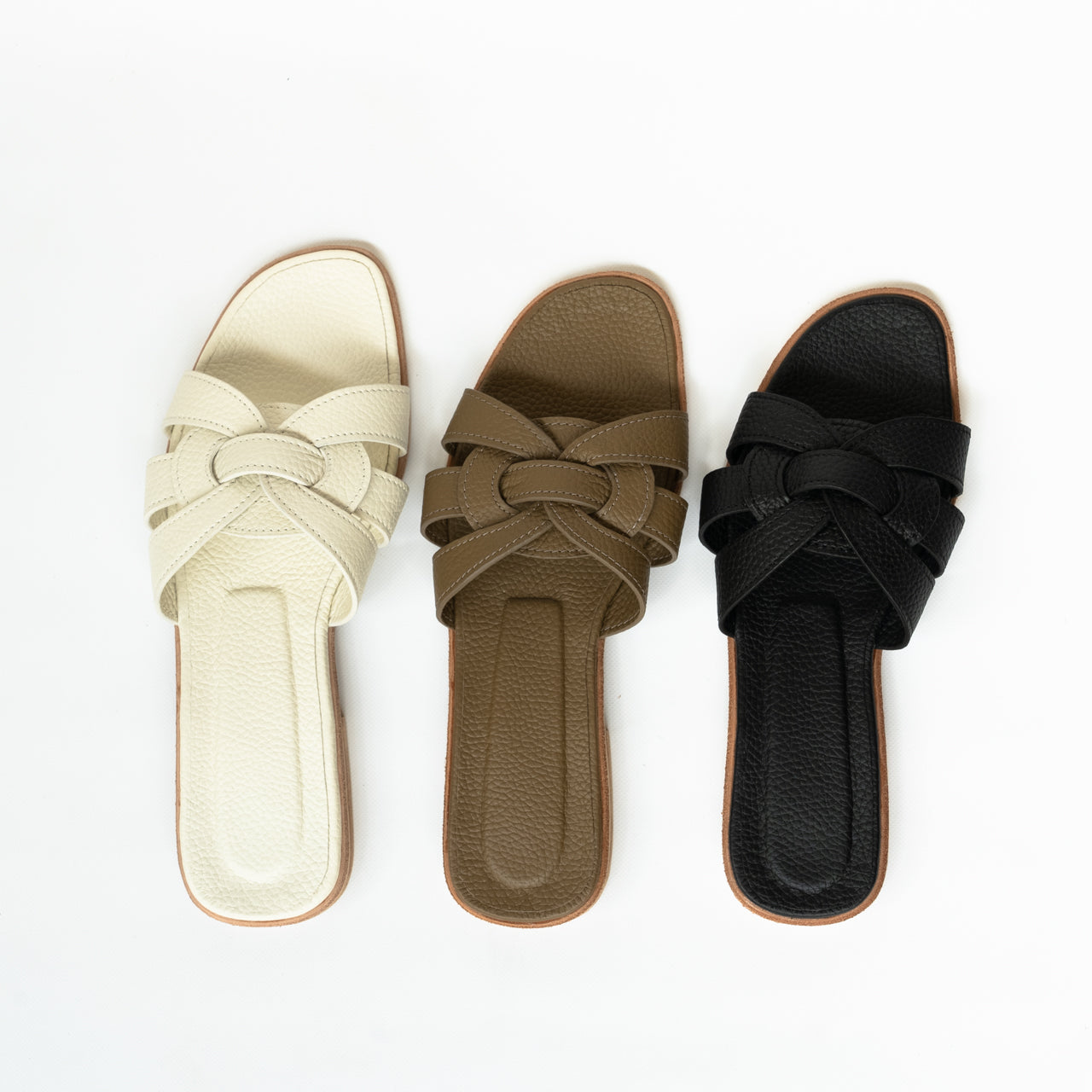 Leather flat sandals "Lupus" Cuir Mash/Taupe