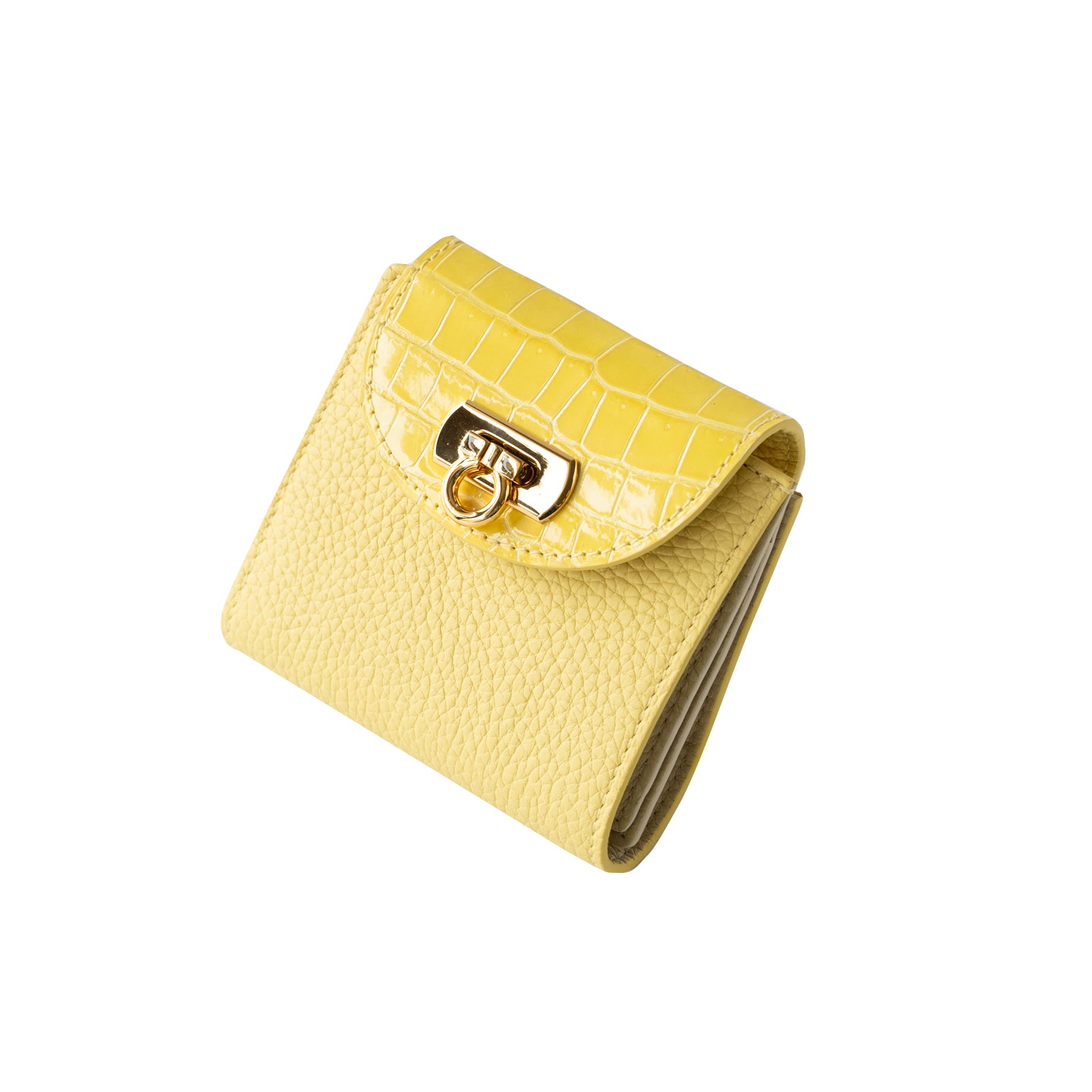 [Limited item] Bi-fold wallet, Eclair, Taurillon Clemence and crocodile combination / Jaune Poussin 