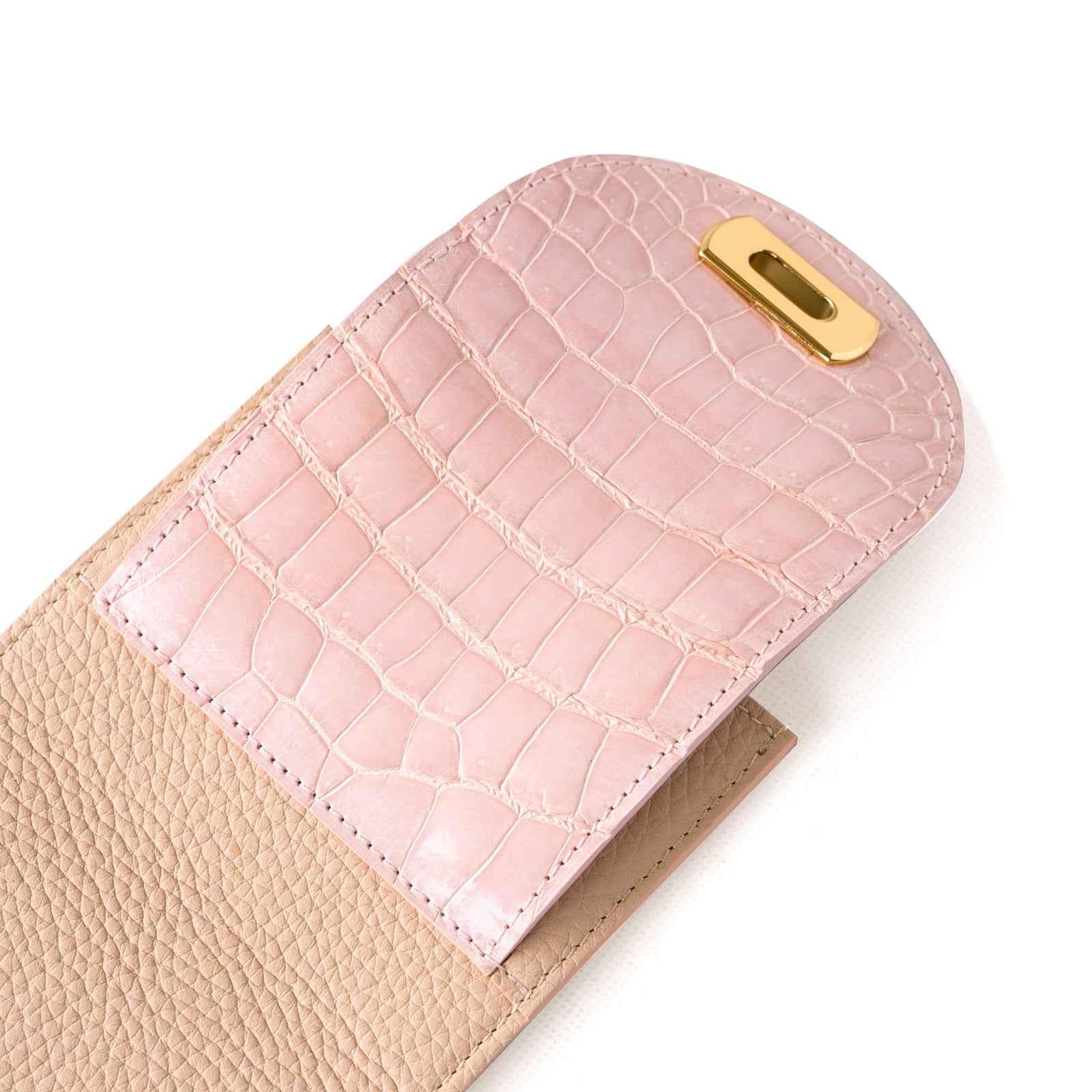 [Limited Item] Bi-fold Wallet Eclair Taurillon Clemence Crocodile Combination / Pink Beige 