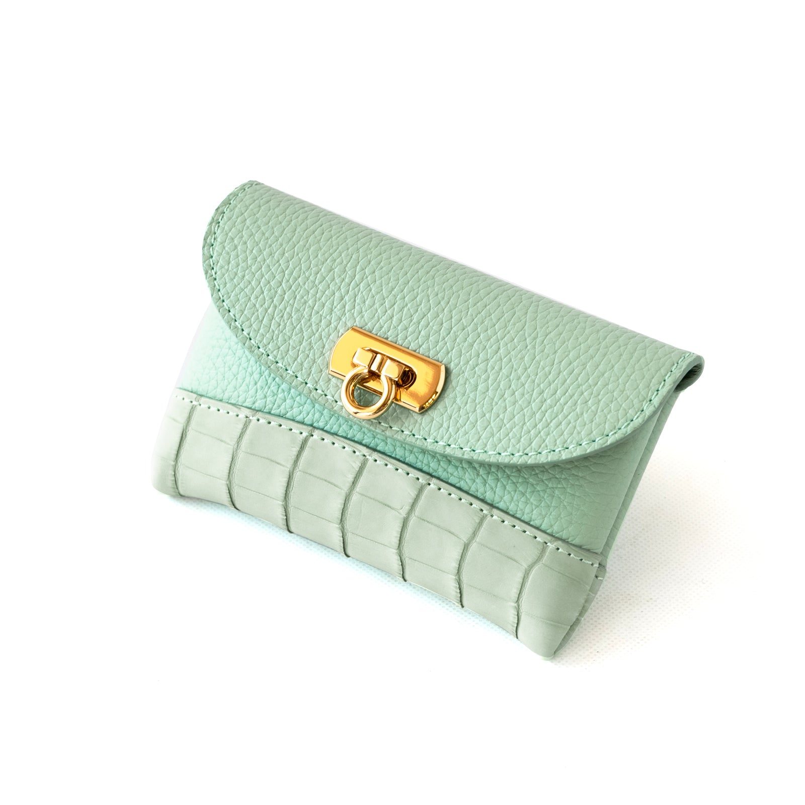 [6th Anniversary Sale] Flap Wallet Fleur Medium Cuir Mash Crocodile Combination / Mint