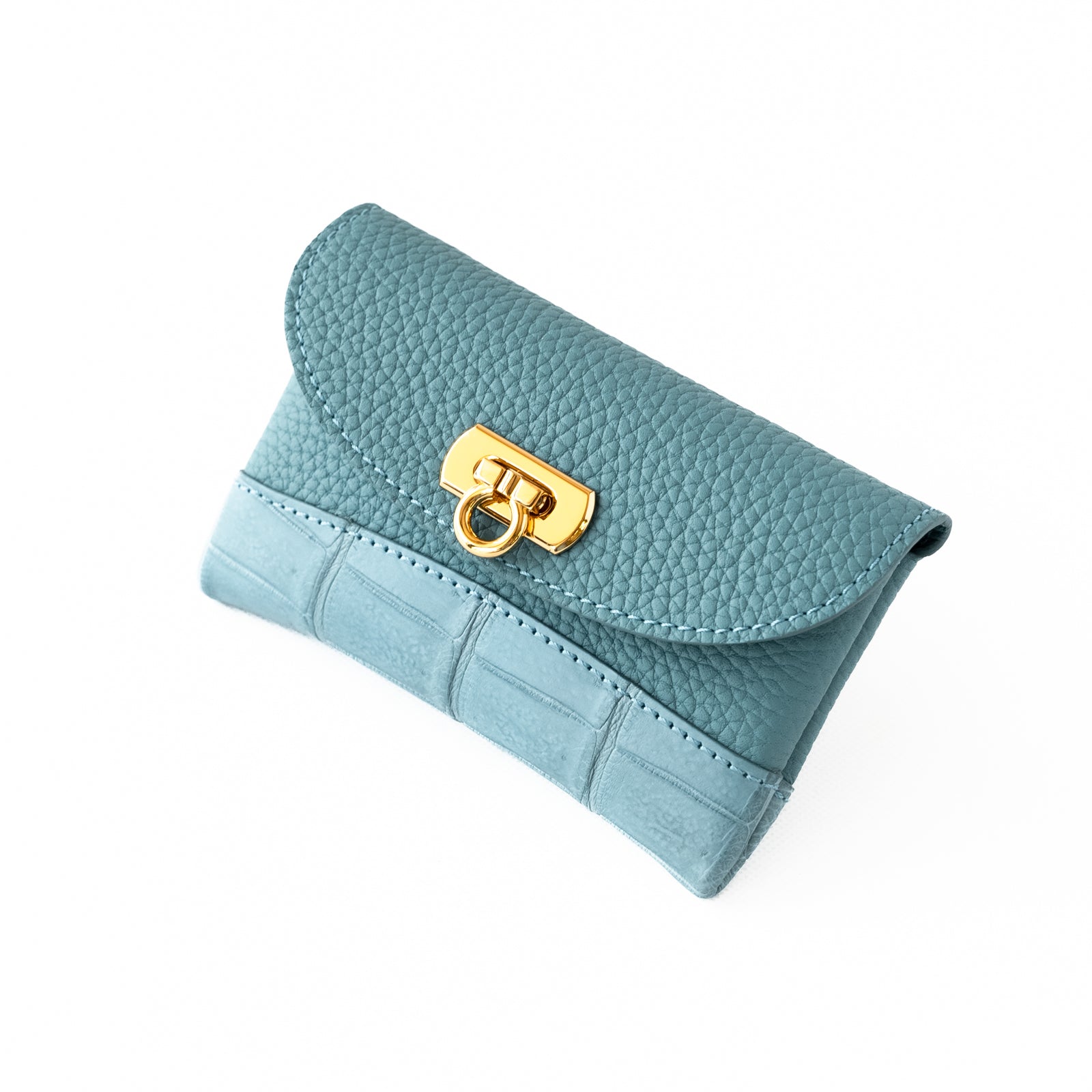 [6th Anniversary Sale] Flap Wallet Fleur Medium Taurillon Clemence Crocodile Combination / Blue Jean