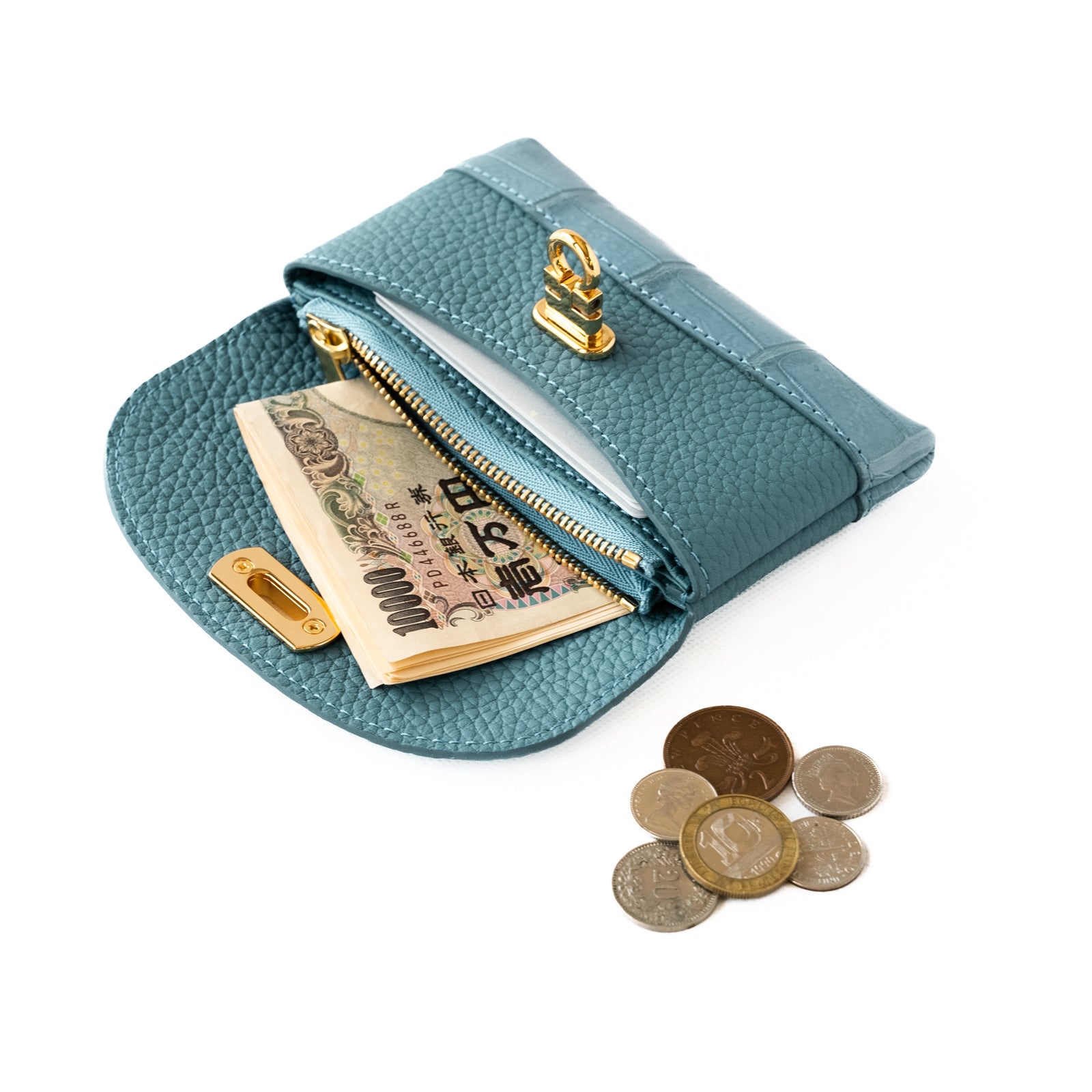 [Limited Item] Flap Wallet Fleur Medium Taurillon Clemence Crocodile Combination / Blue Jean