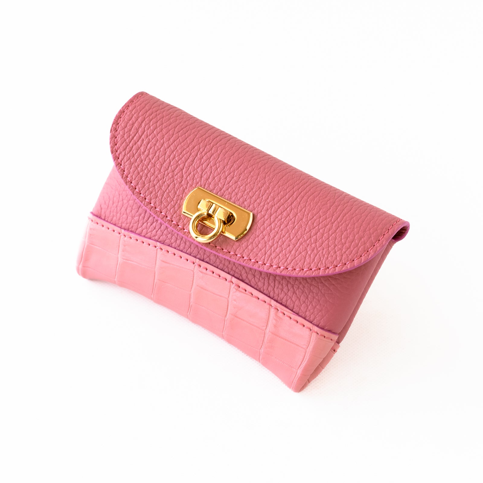 [6th Anniversary Sale] Flap Wallet Fleur Medium Cuir Mache Crocodile Combination / Cherry Pink