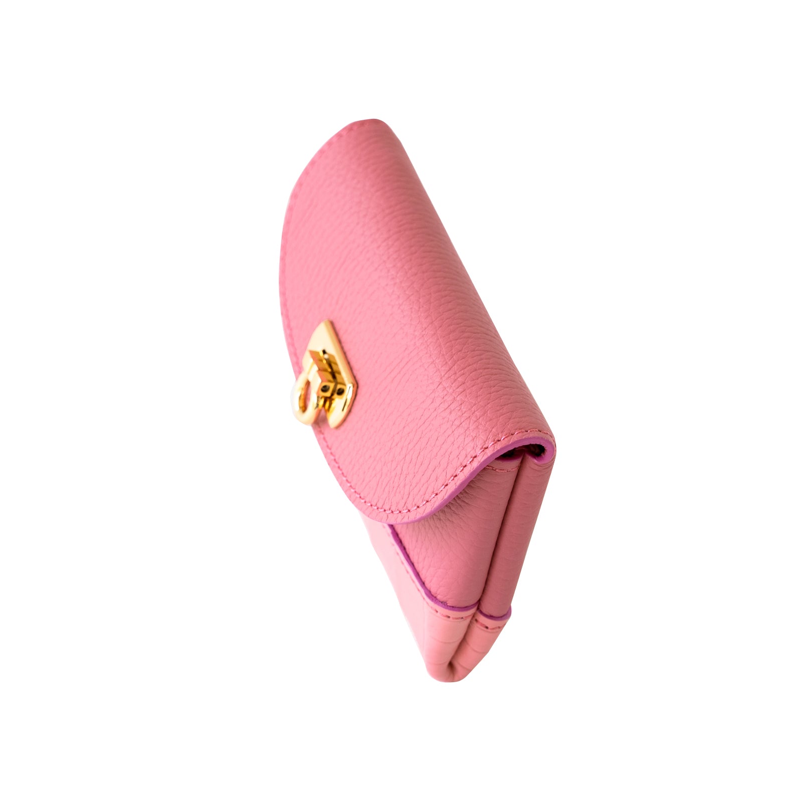 [6th Anniversary Sale] Flap Wallet Fleur Medium Cuir Mache Crocodile Combination / Cherry Pink