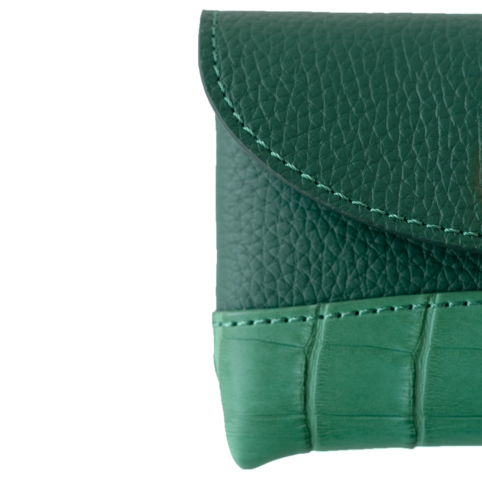 [6th Anniversary Sale] Flap Wallet Fleur Medium Cuir Mash Crocodile Combination / Emerald