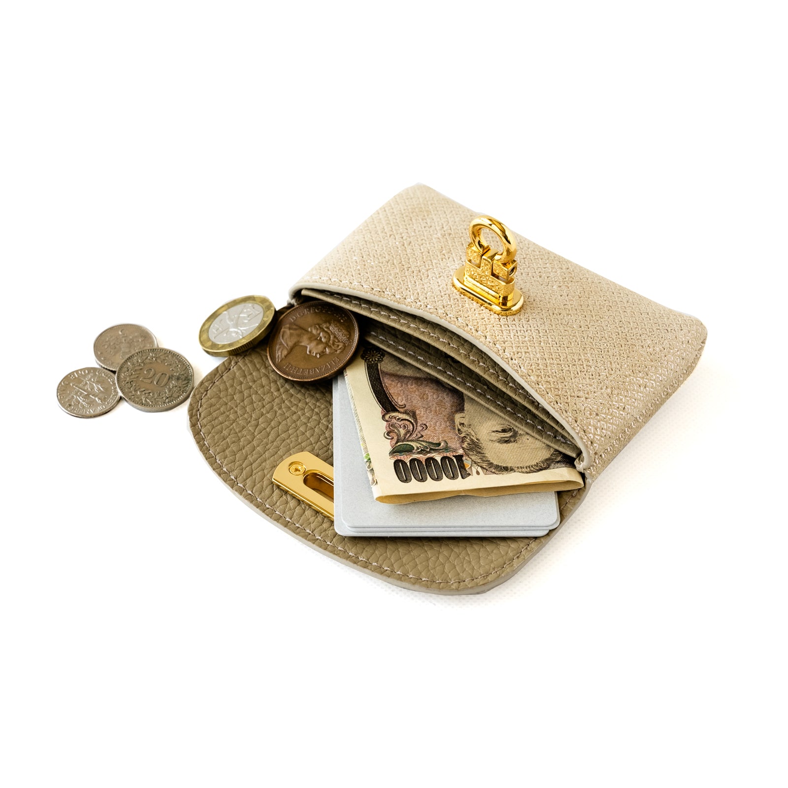 [4/19-4/26 Limited time only, pre-order sales] Flap Wallet Fleur Mini Chevre Lumiere / Gold