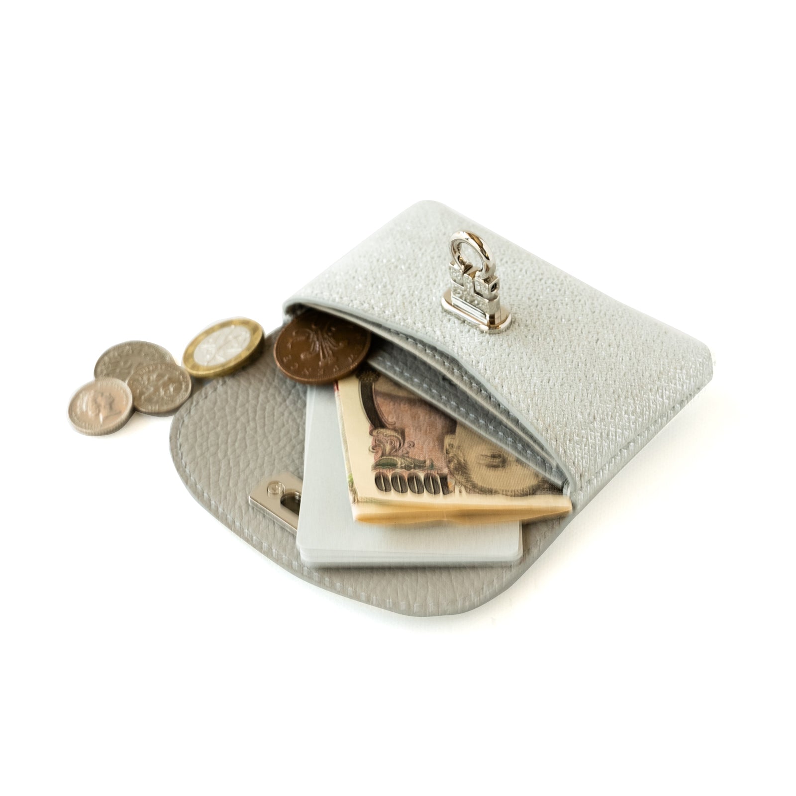 [4/19-4/26 Limited Time/Pre-Order] Flap Wallet Fleur Mini Chevre Lumiere / Silver
