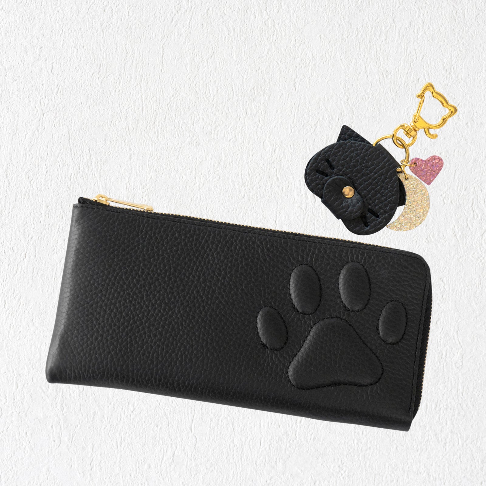 【8/14(金)22:00～8/17(月)】【黒猫感謝の日】PAW L字ファスナー長財布　ルナころにゃんフェイスニャーホルダーSET /   ブラック