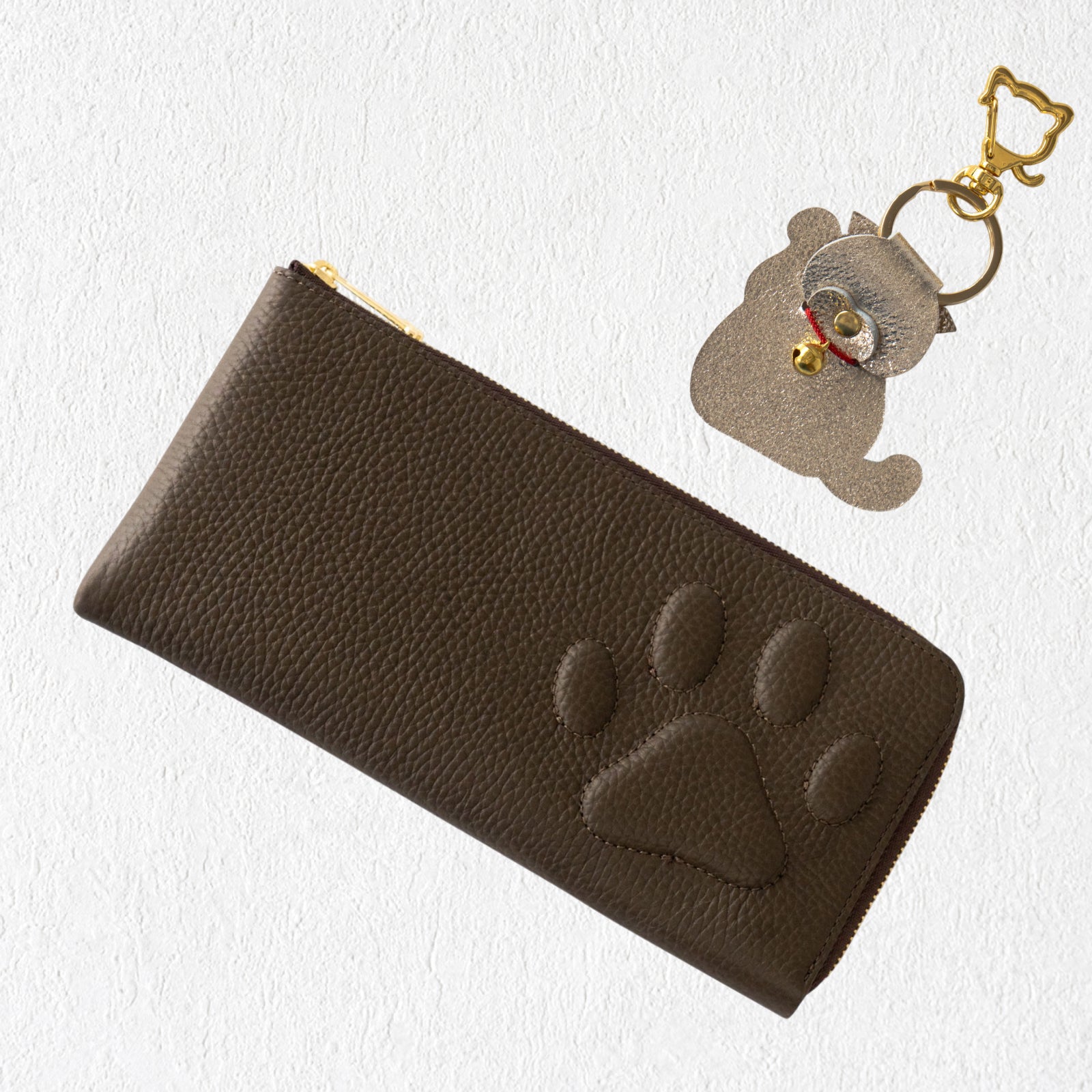 【数量限定】PAW L字ファスナー長財布　招き猫チャーム付きSET  /   チョコ