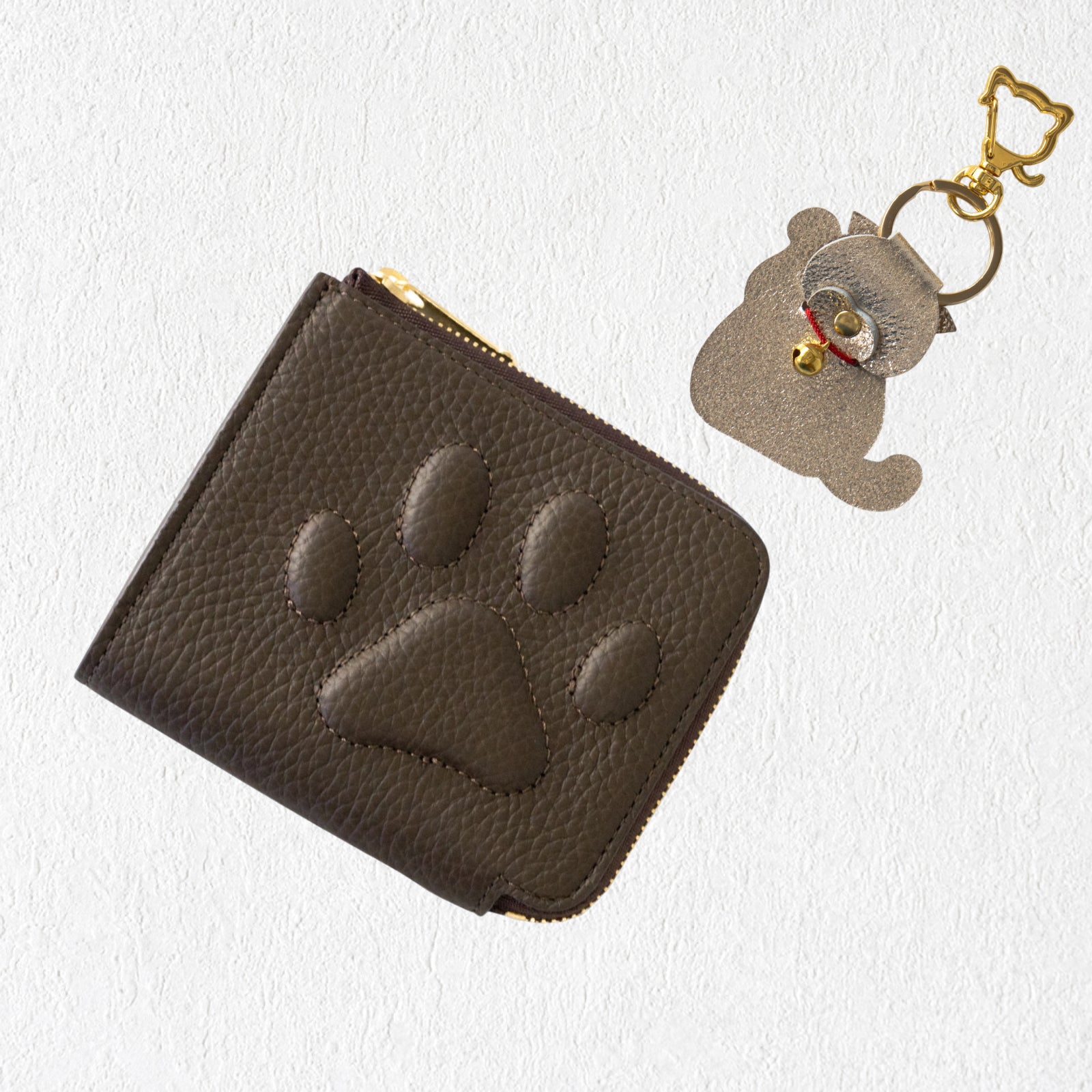 【数量限定】PAW L字ファスナーミニ財布　招き猫チャーム付きSET  /   チョコ