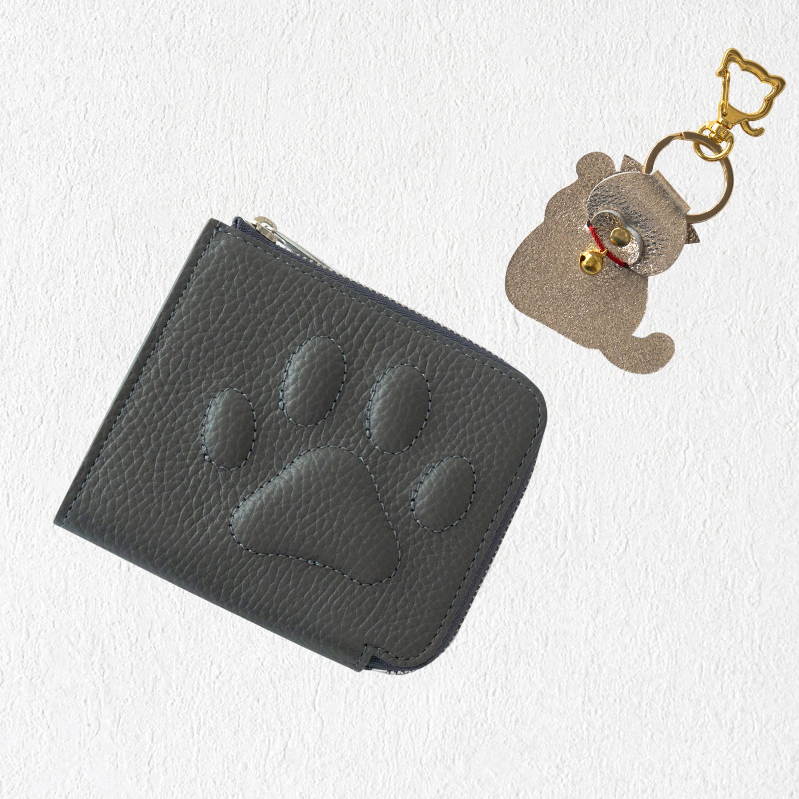 【数量限定】PAW L字ファスナーミニ財布　招き猫チャーム付きSET  /   グラファイト