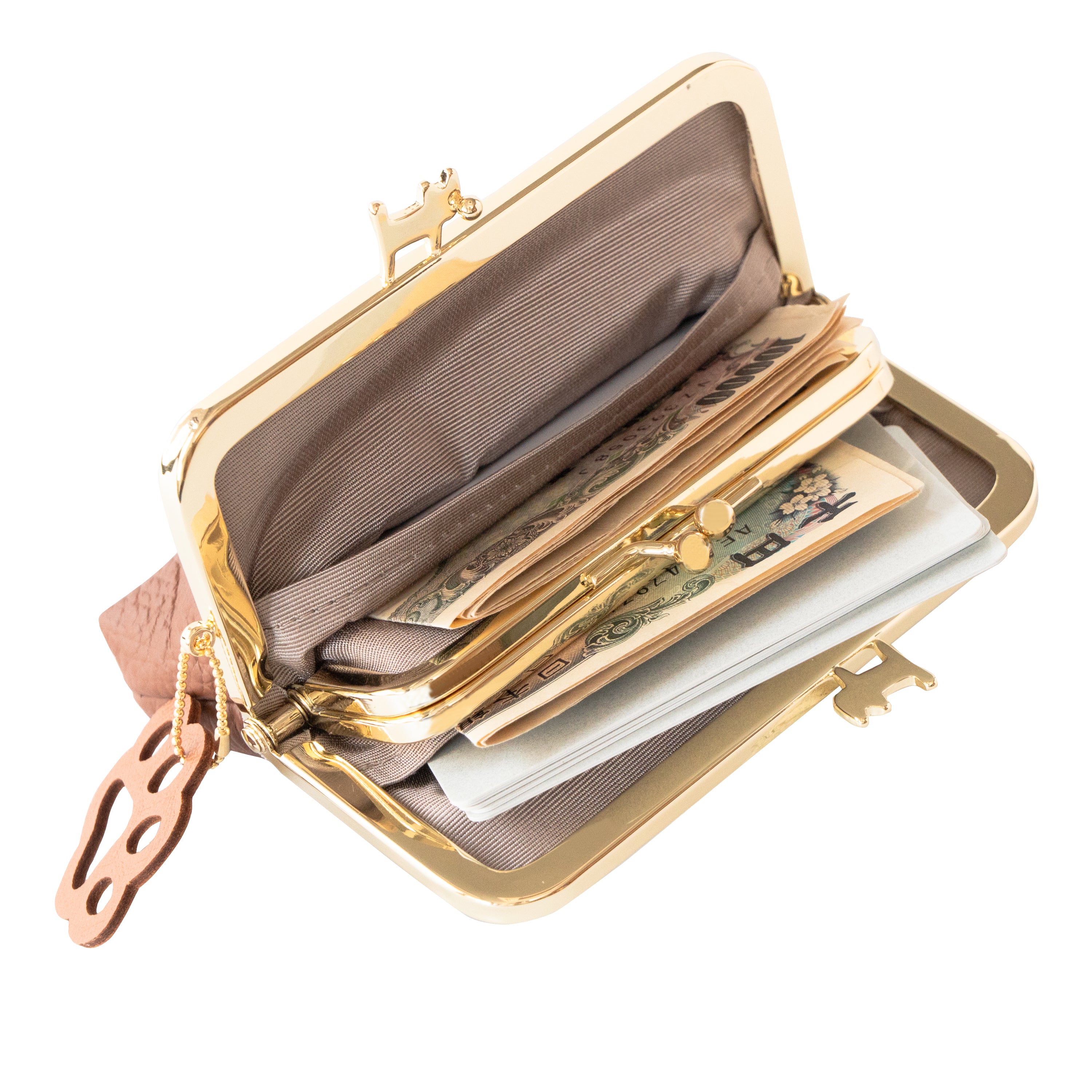 にゃまぐちウォレット　キュイール・マッシュ  / キャメル