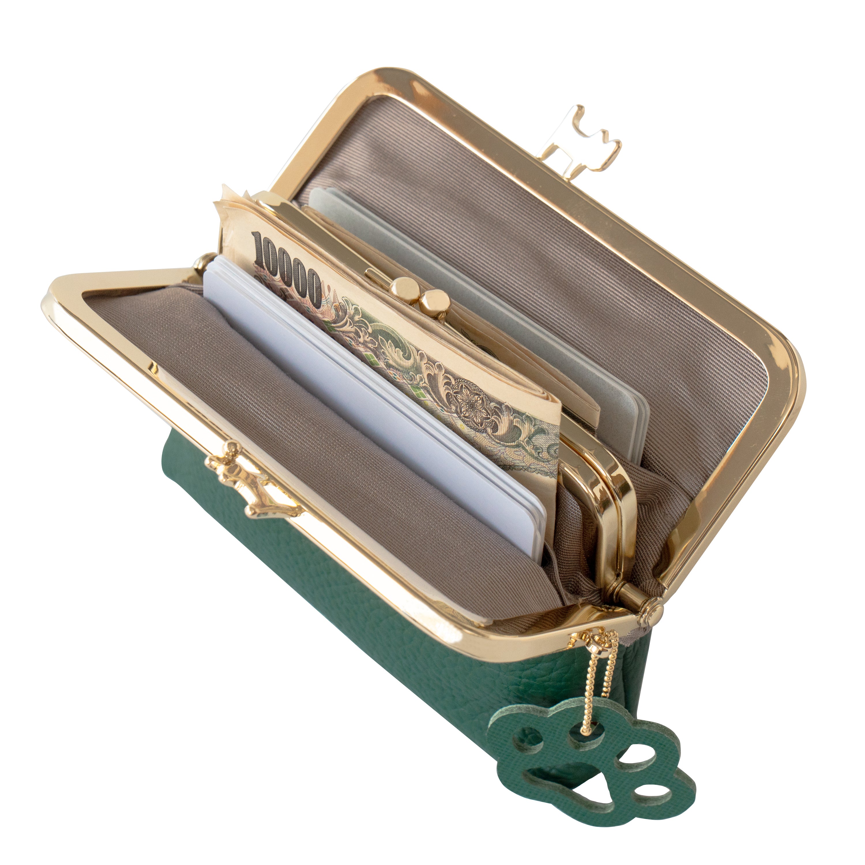 にゃまぐちウォレット　キュイール・マッシュ  / エメラルド