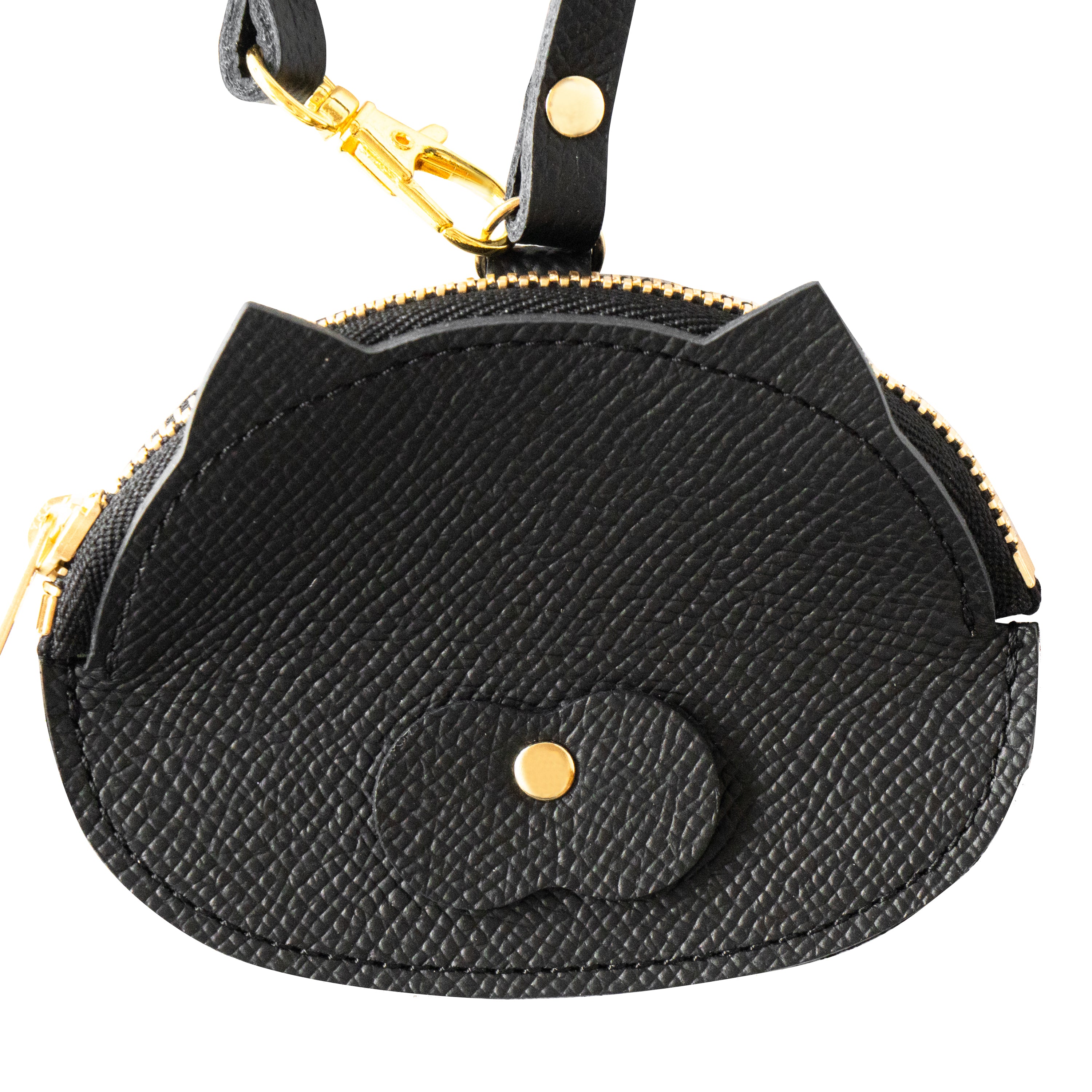 Meow Face Coin Case Cuir Minerva / Black