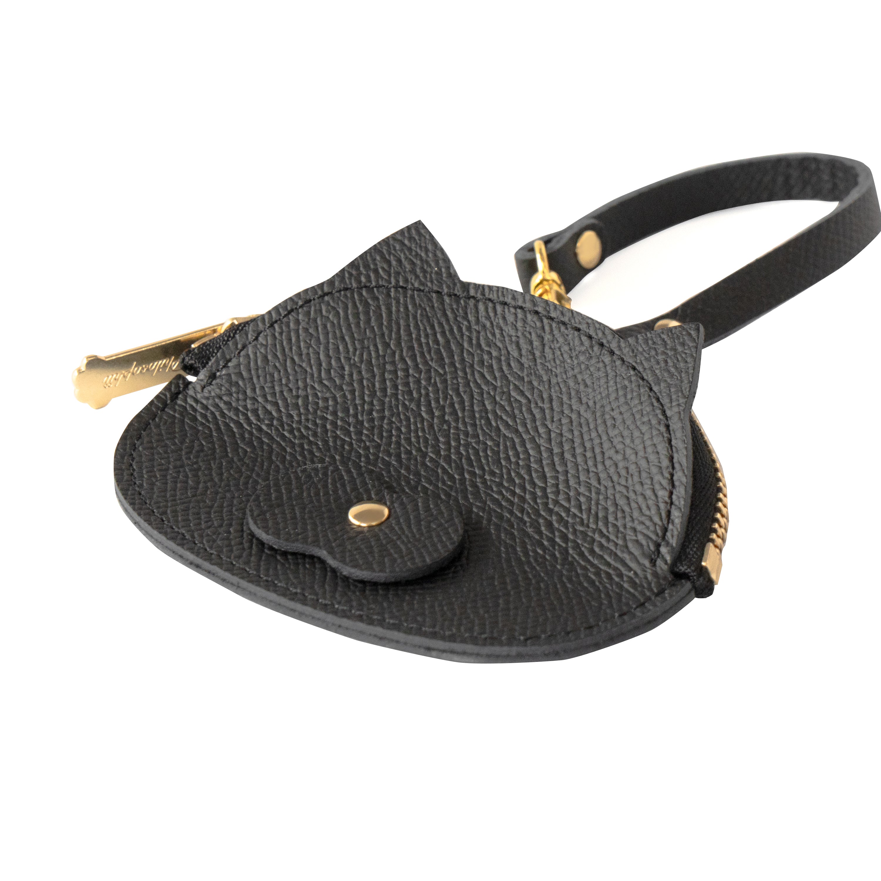 Meow Face Coin Case Cuir Minerva / Black