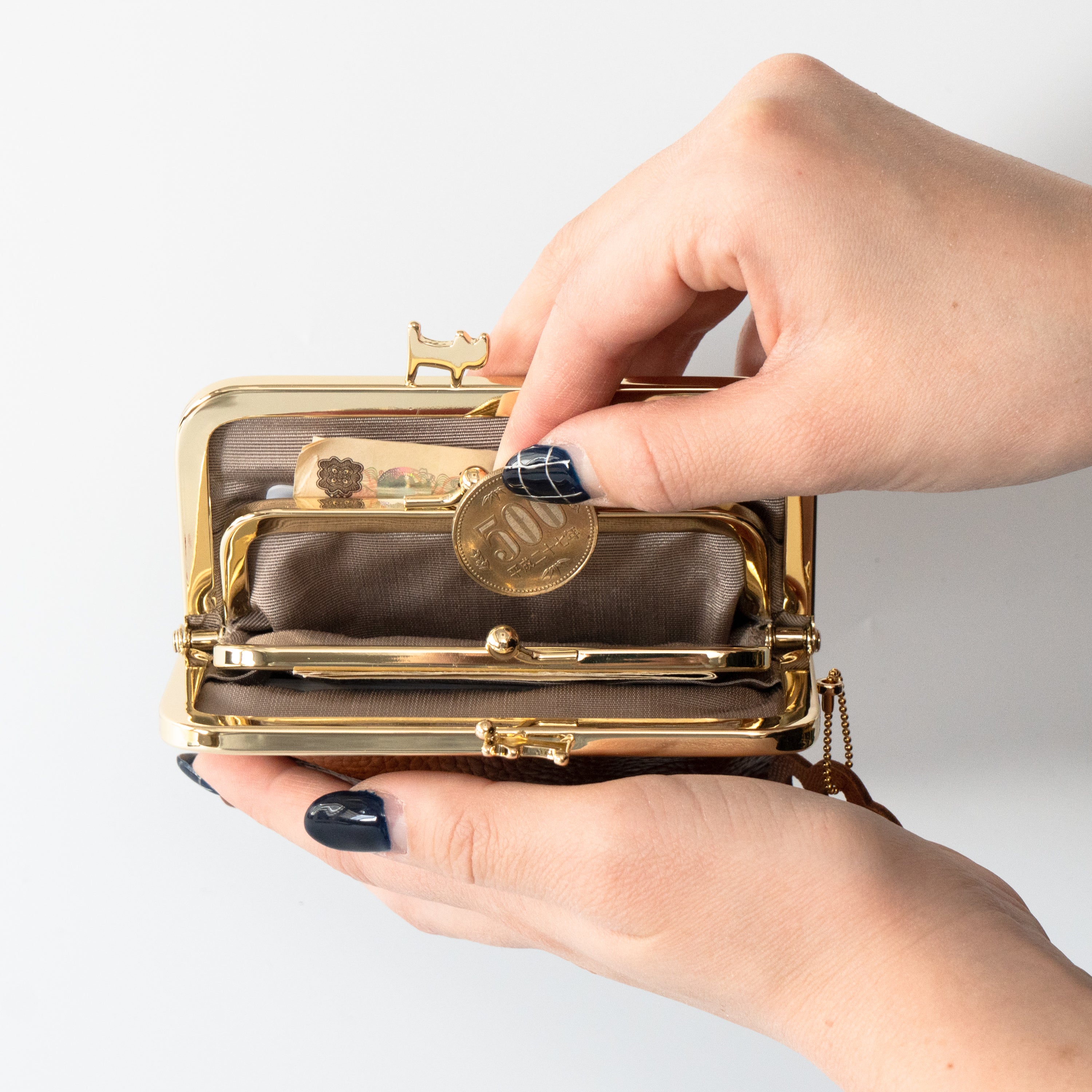 にゃまぐちウォレット　キュイール・マッシュ  / キャメル