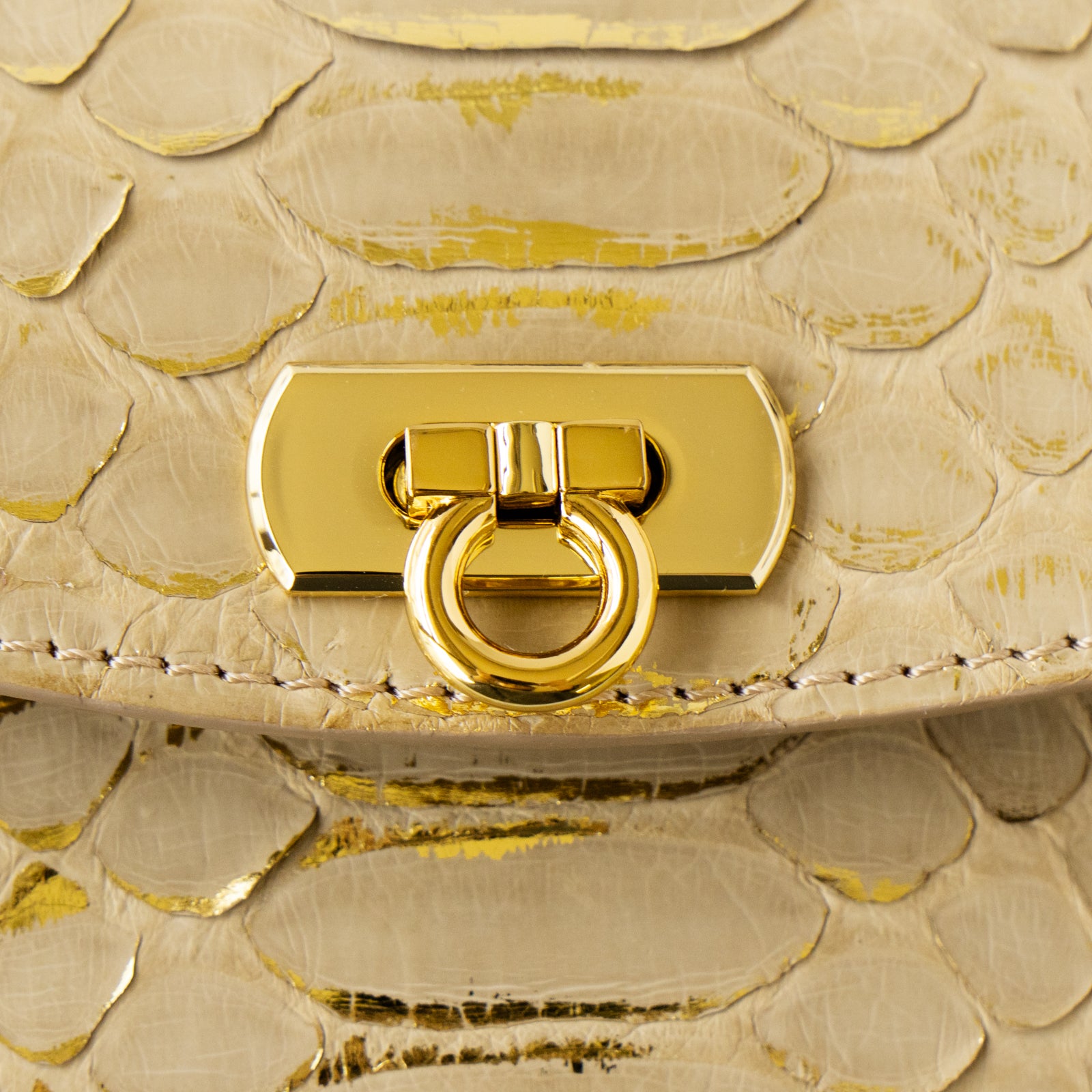 Flap Wallet Fleur Long Foil Python / Gold Beige