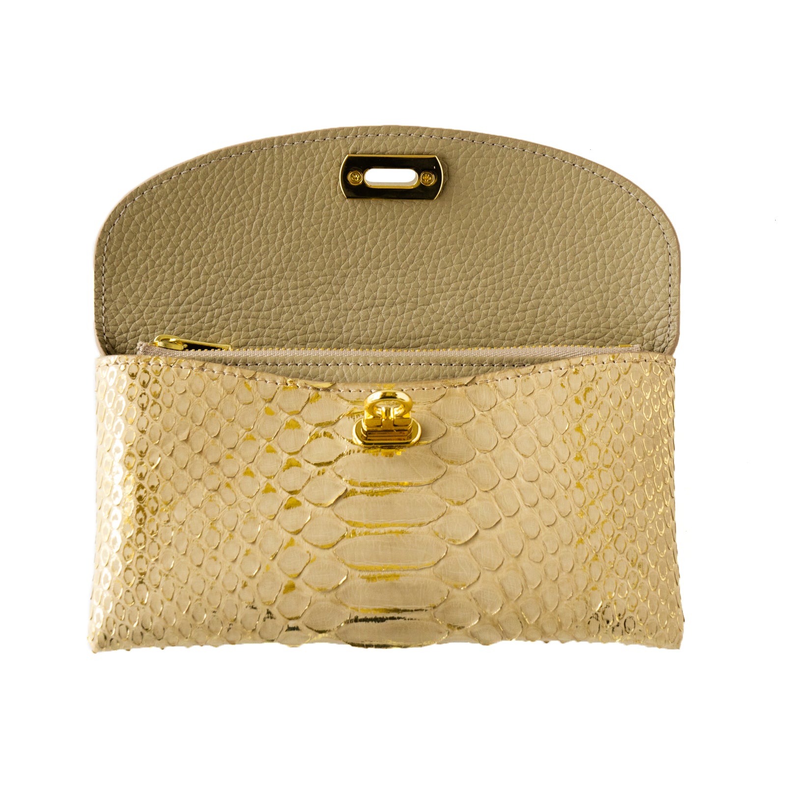 Flap Wallet Fleur Long Foil Python / Gold Beige